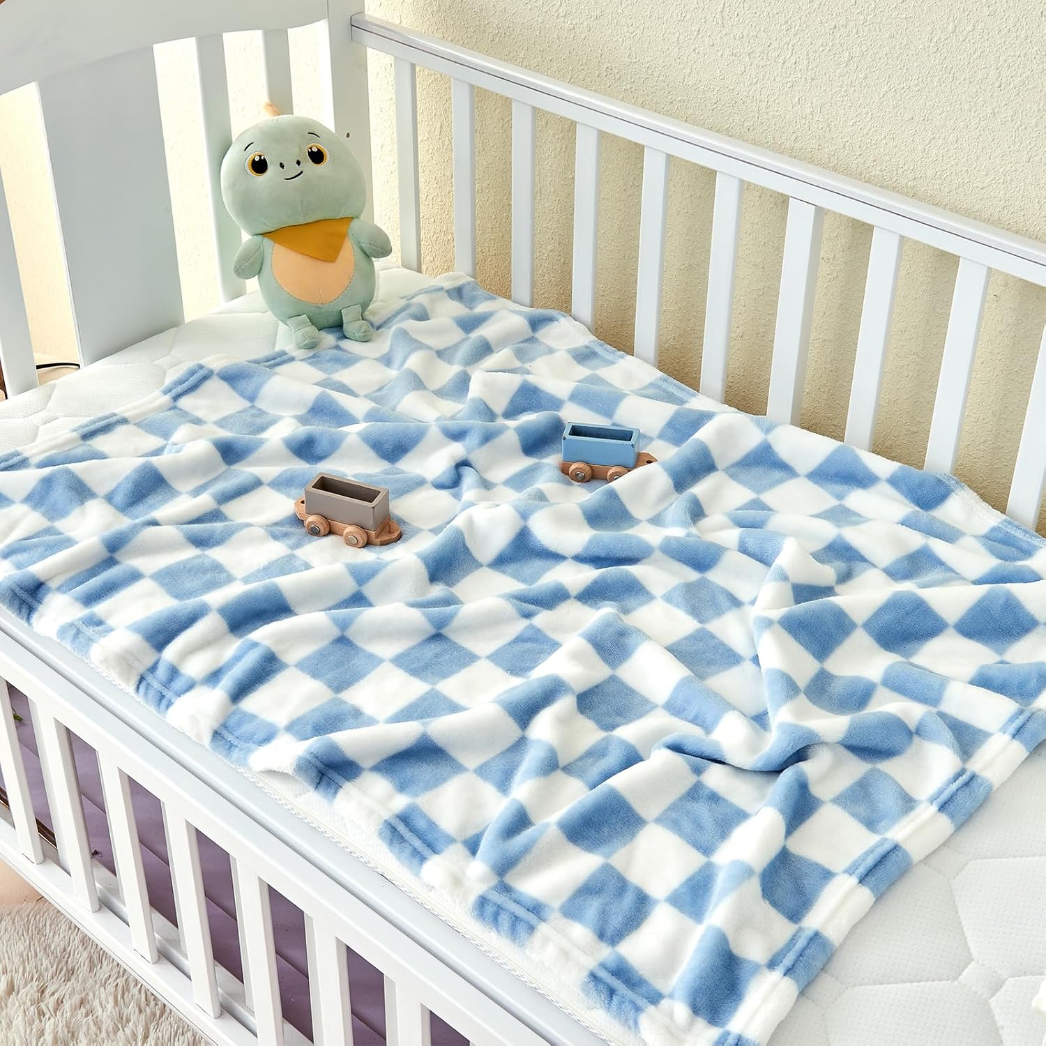 Yurhap Checkered Baby Blanket Fleece Baby Blankets for Boys, Ultra Soft Cozy Fluffy Infant Toddler Newborn Receiving Blankets for Crib Stroller, 30''x40'', Blue