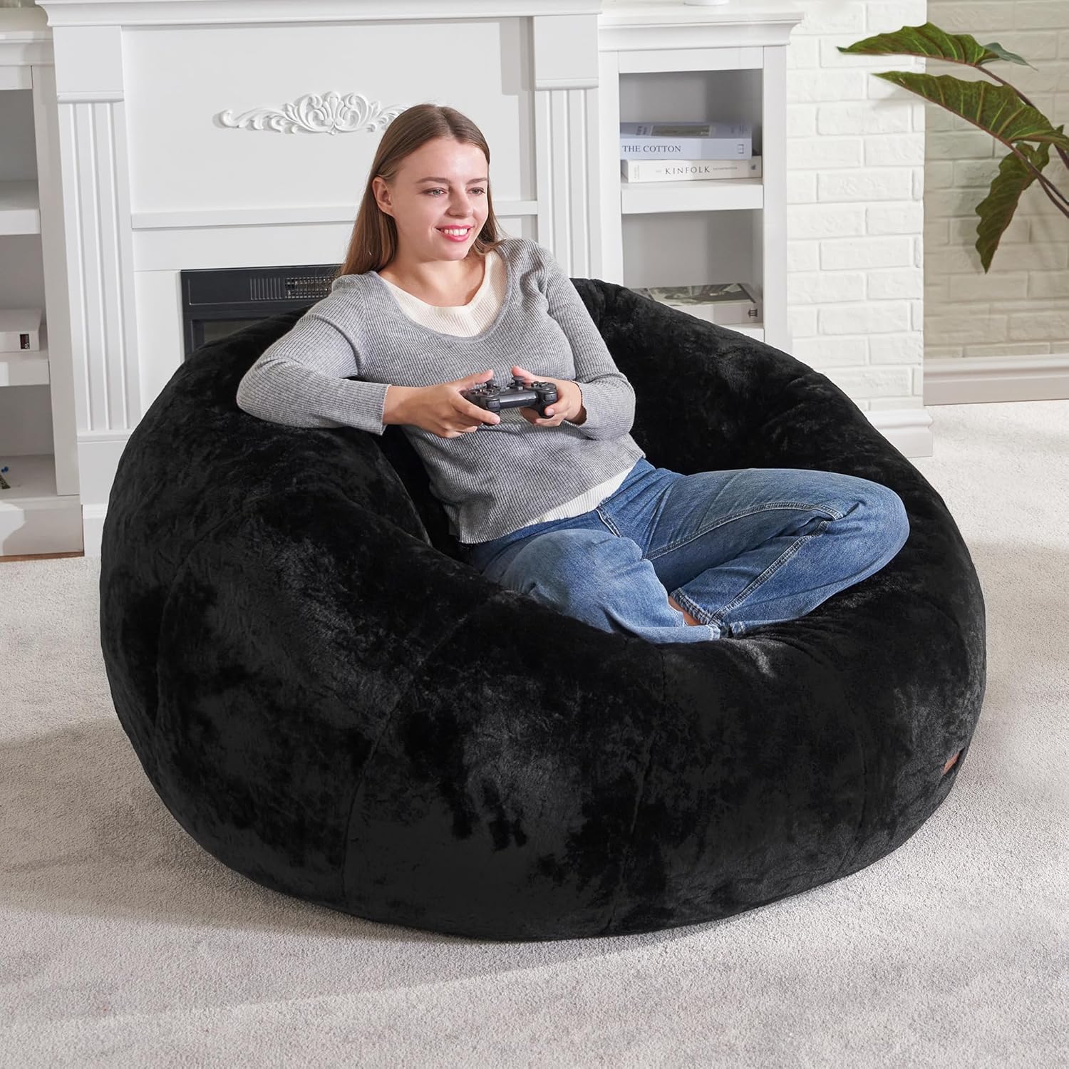 Hobestluk Bean Bag Chairs Large Bean Bag Couch for Adults Stuffed Lazy Sofa Chair Comfy Floor Chair with Spacious Design for Reading, Gaming or Relaxing (GREY)
