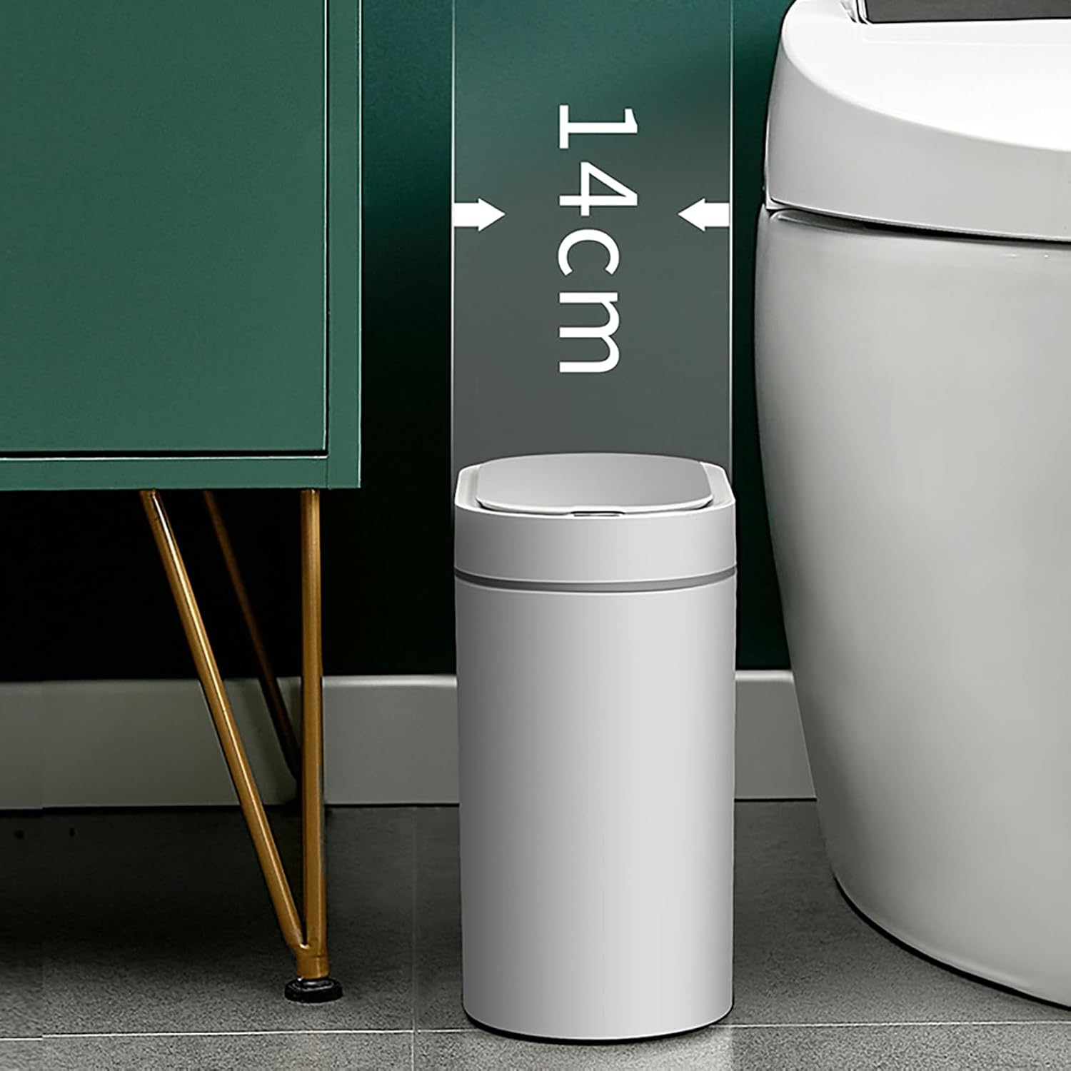 Automatic Trash Bin with Lid, Motion Sensor Garbage Can, 7 Liter Slim Plastic Wastebasket Rubbish Bin for Kitchen, Living Room, Bedroom, Office, White(No Battery)