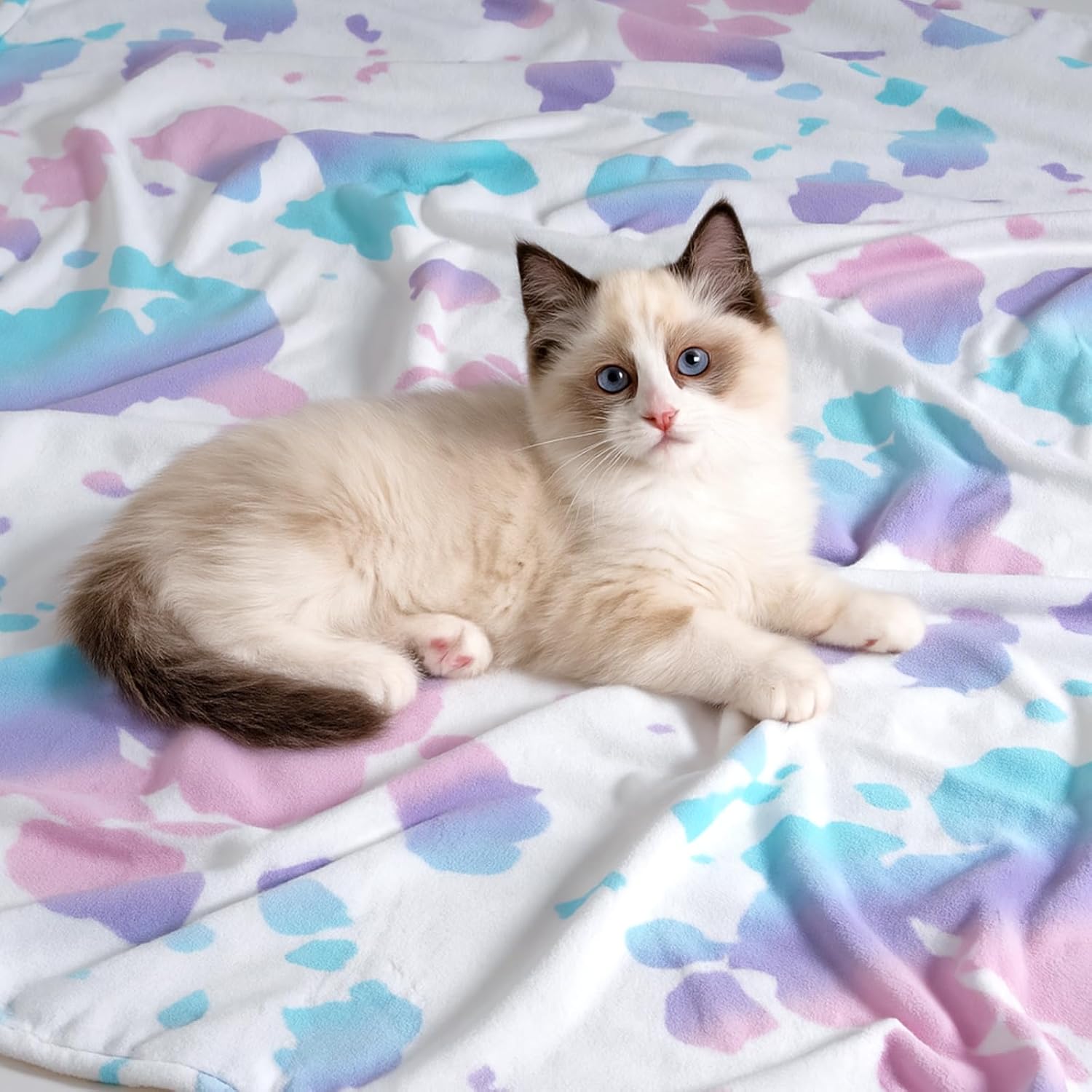 Cozy Bliss Cow Print Fuzzy Throw Blanket for Couch - Thick Soft Warm Non Shedding Fleece Blankets for Western Décor Room, for Kids, Women Men Girls, Teal Blue 50*60