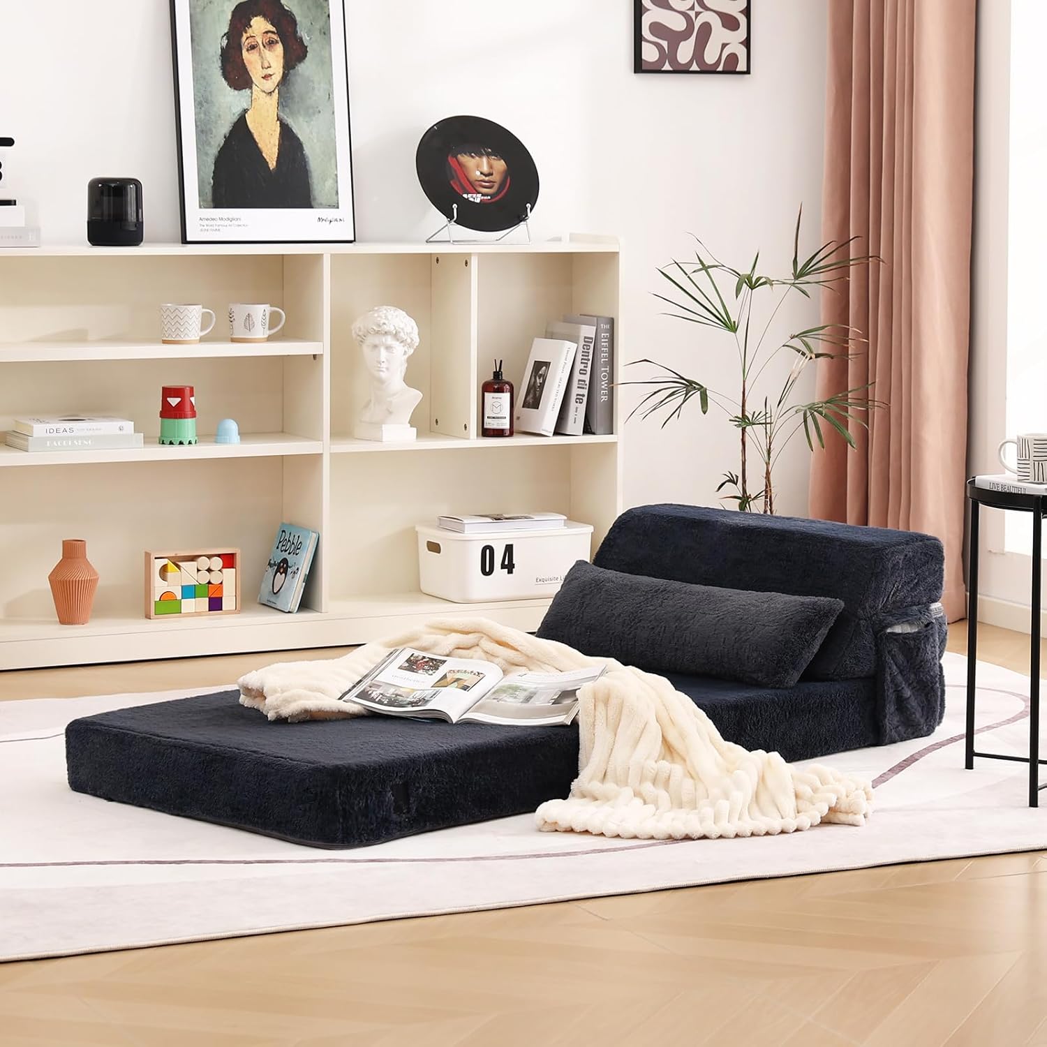 Tiita Folding Sofa Bed with Pillow 200x70x12cm Mattress&Plush Fabric Foldable Sofa Lounge Mat Pad,Floor Lounger Chair Bed for Living Room,Guest Room,Dorm,Apartment,Camping and Travel Use