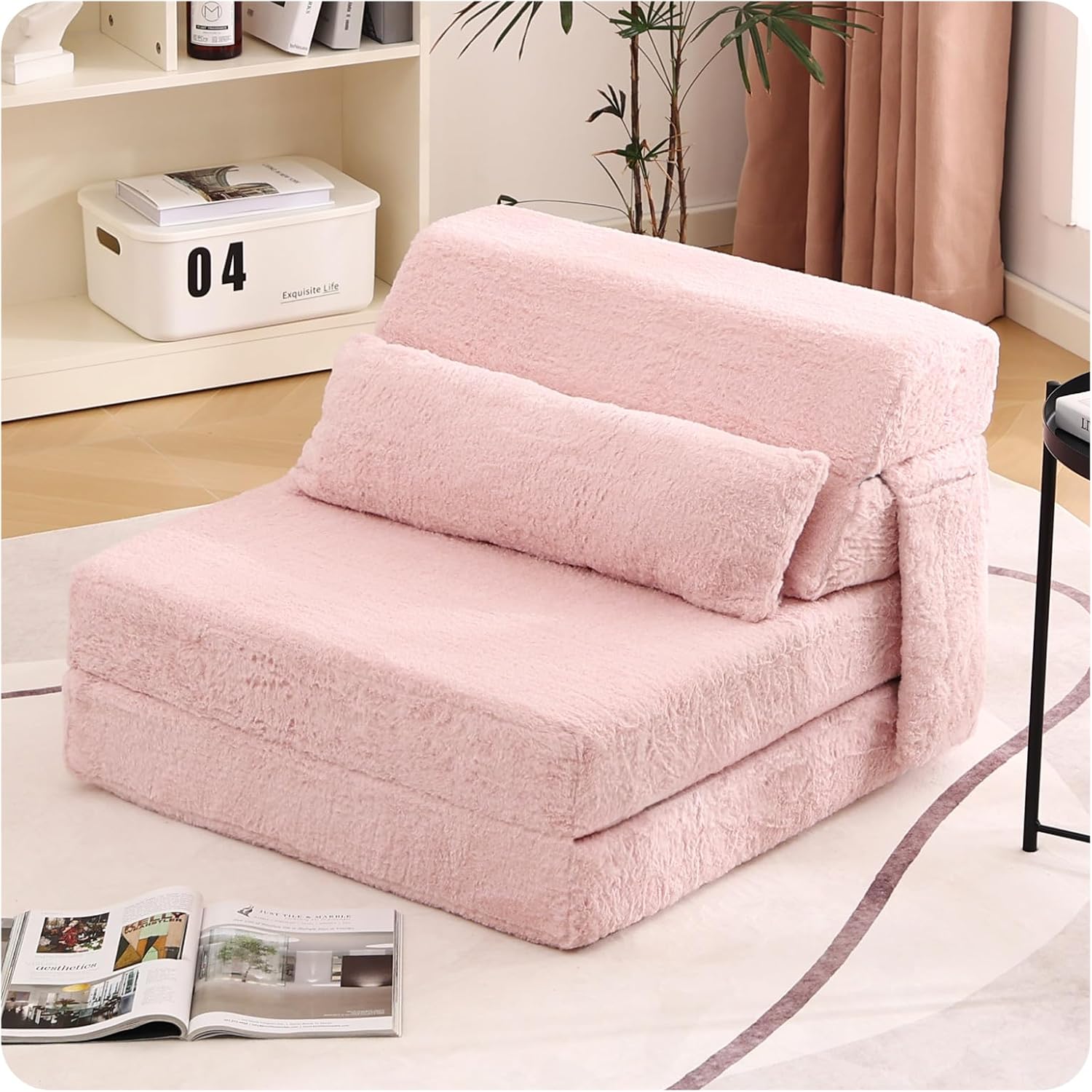 Tiita Folding Sofa Bed with Pillow 200x70x12cm Mattress&Plush Fabric Foldable Sofa Lounge Mat Pad,Floor Lounger Chair Bed for Living Room,Guest Room,Dorm,Apartment,Camping and Travel Use