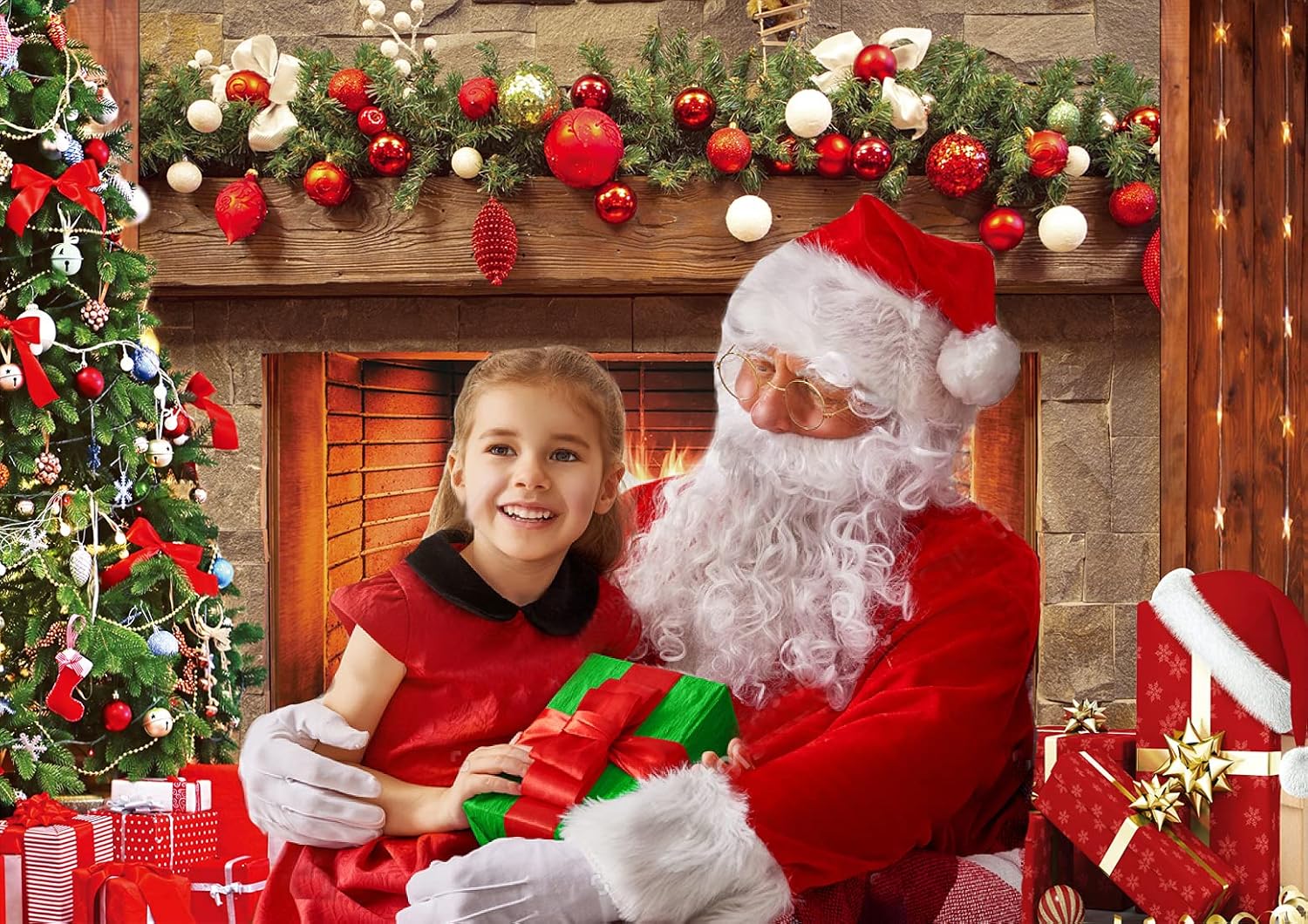 CYLYH 7x5ft Christmas Photography Backdrop Christmas Fireplace Theme Backdrop Christmas Party Decorations Birthday Party Kids Portrait Photo Studio Booth Props SDJ-502