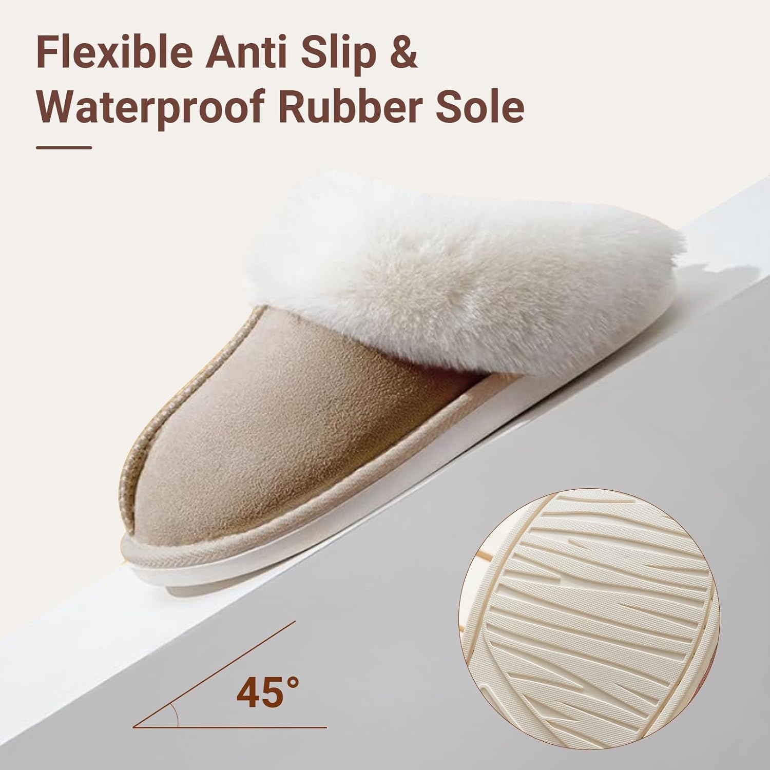 TopG Fuzzy Memory Foam Slippers Fluffy Winter House Slippers Suede Slippers with Faux Fur Collar Indoor Outdoor