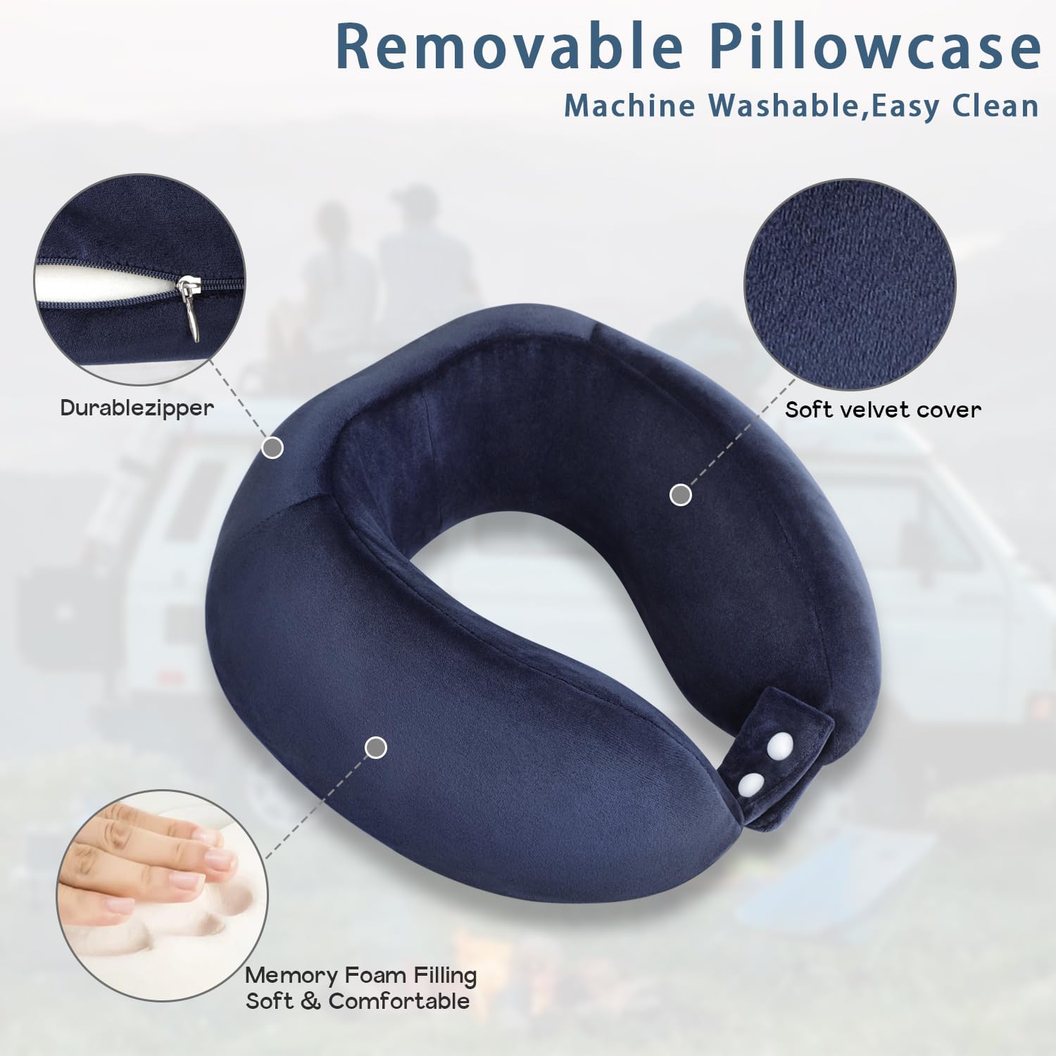 Travel Neck Pillows Adjustable U-Shaped Memory Foam Airplane Pillows Support Headrest and Neck Removable Breathable Neck Pillow for Car Office Home Camping Use Purple Color