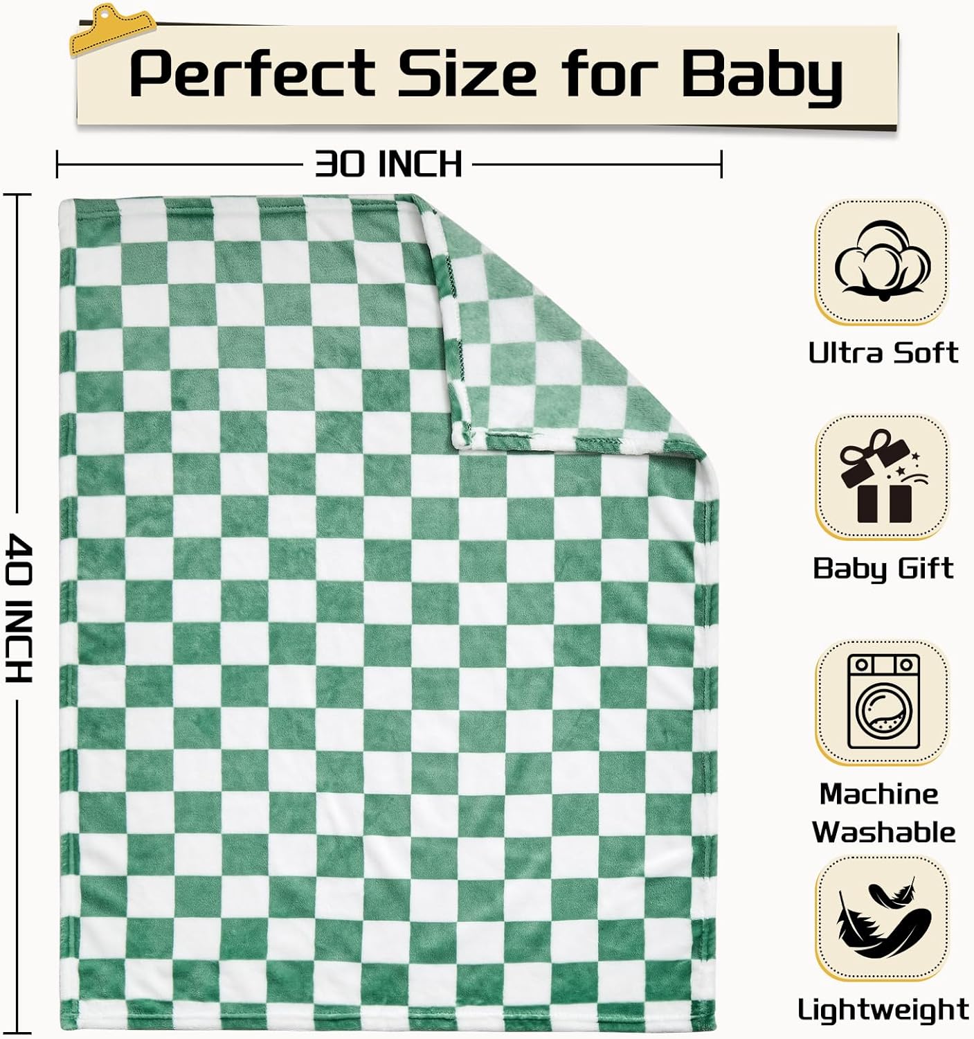 Yurhap Checkered Baby Blanket Fleece Baby Blankets for Boys, Ultra Soft Cozy Fluffy Infant Toddler Newborn Receiving Blankets for Crib Stroller, 30''x40'', Blue