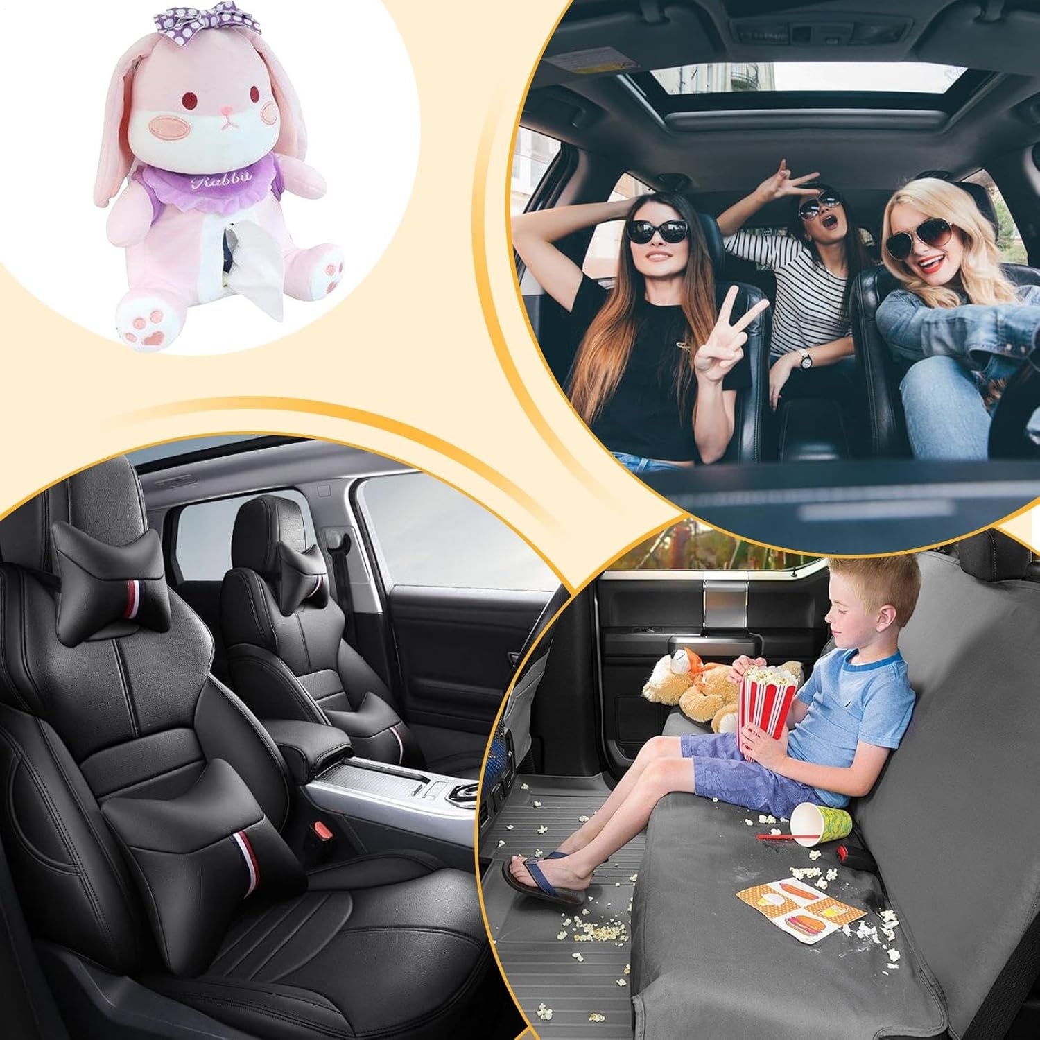 Car Tissue Box - Plush Animal Dispenser for Travel, Multifunctional Tissue Holder with Trash Can, Cute Armrest Organizer, Soft Storage Bag, Napkin Holder for SUV Truck Rv Auto Driver Kids Adults