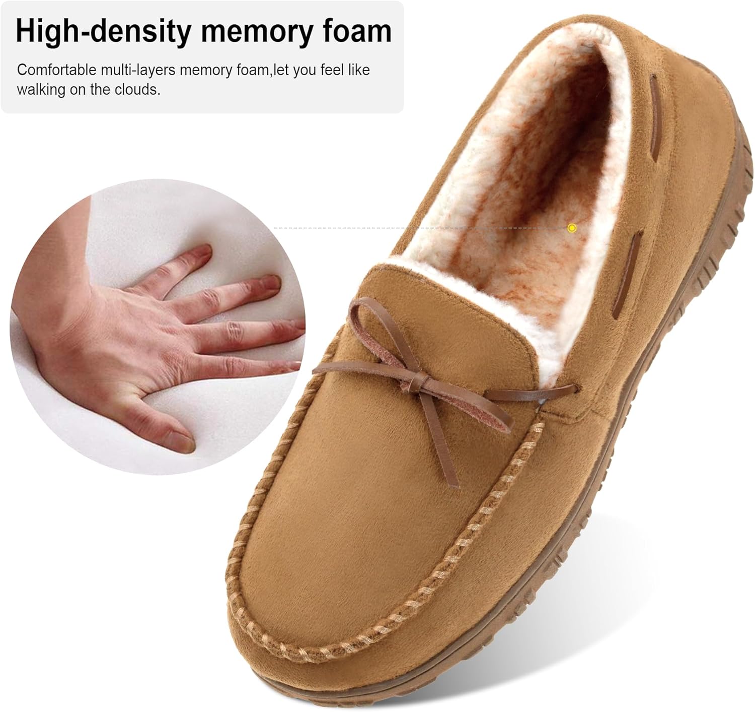 SKABIU Mens Moccasin Slippers Memory Foam Indoor & Outdoor House Slippers Cozy Bedroom Shoes