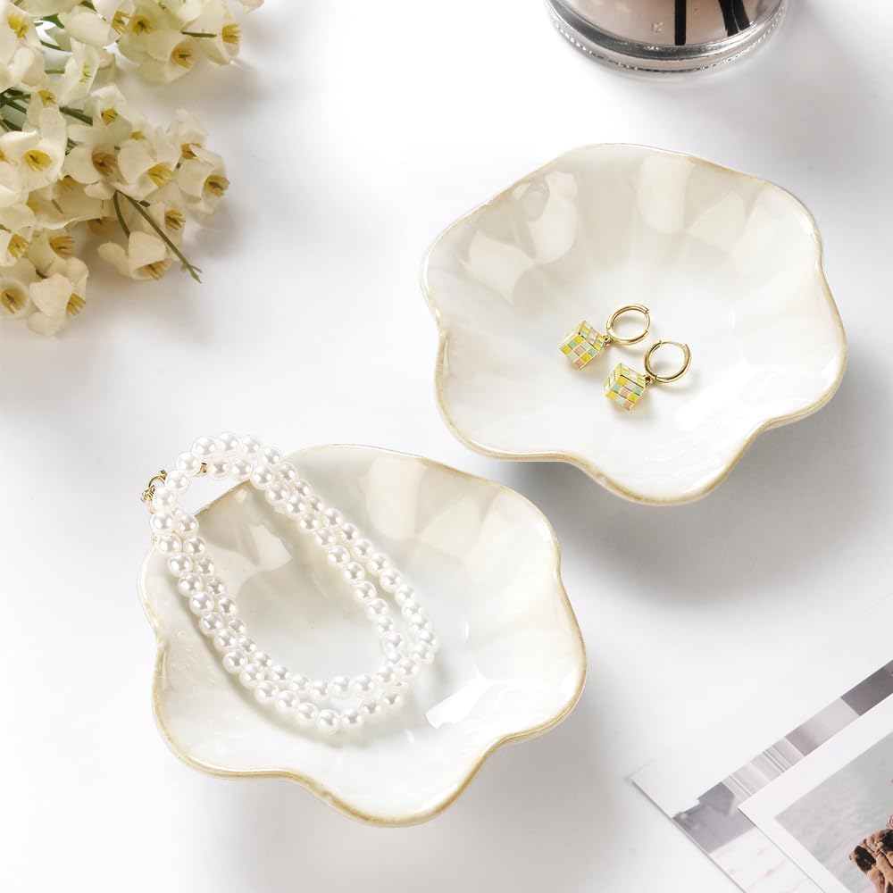 Lotus Leaf Shape Decorative Ring Tray, Small Key Bowl, Ceramic Trinket Tray Jewelry Dish Organizing Necklace Earrings, Home Decoration for Mom Best Friend Sister, Pink.