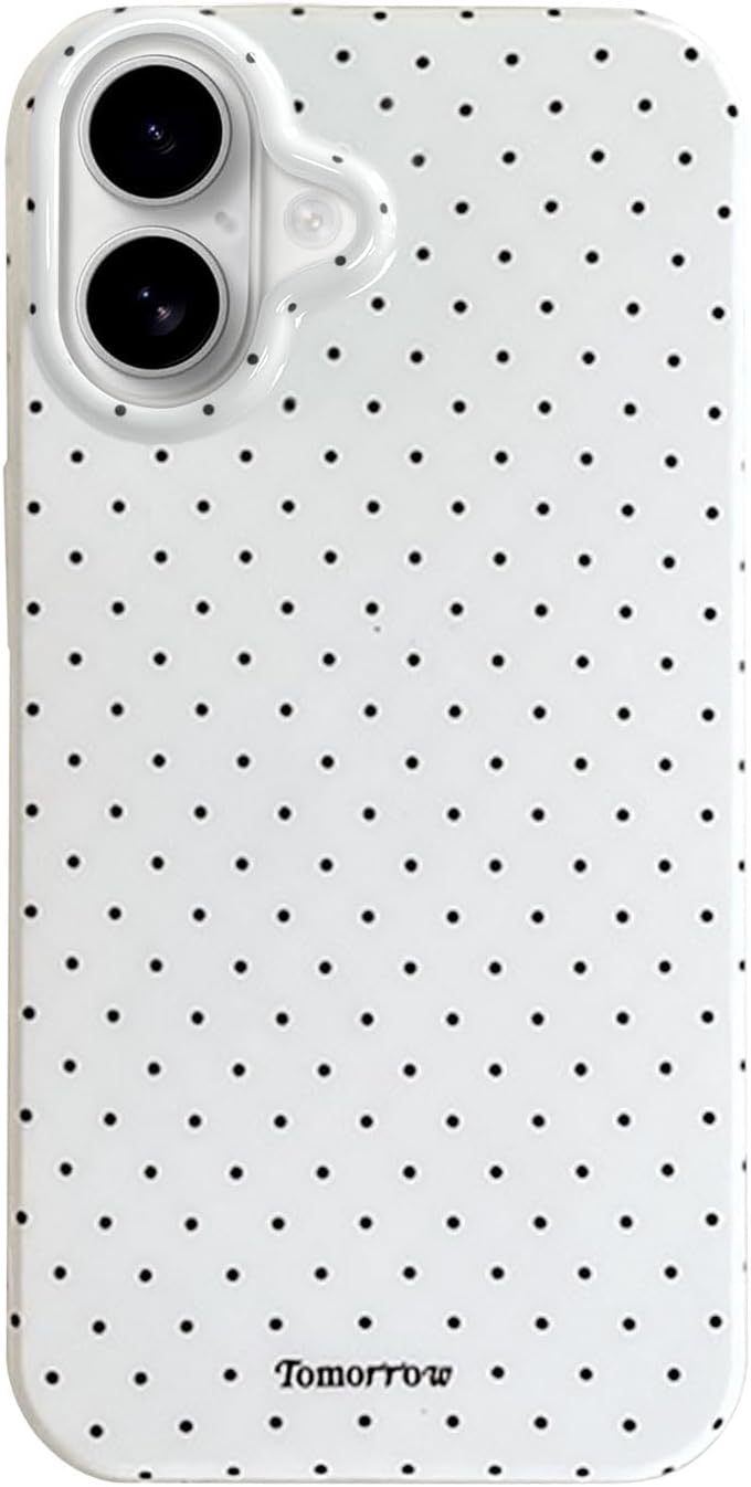 Sloveic for iPhone 16 Case with Cute Fashion Polka Dot Aesthetics Design Simple Case for Soft TPU Slim Protection Cover for Women Girls-White