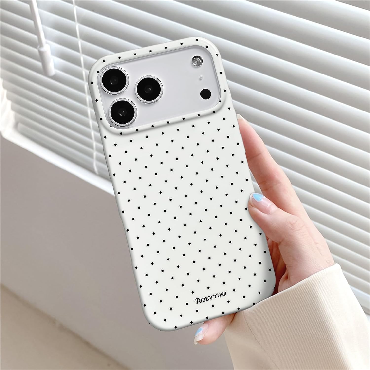Sloveic for iPhone 16 Case with Cute Fashion Polka Dot Aesthetics Design Simple Case for Soft TPU Slim Protection Cover for Women Girls-White