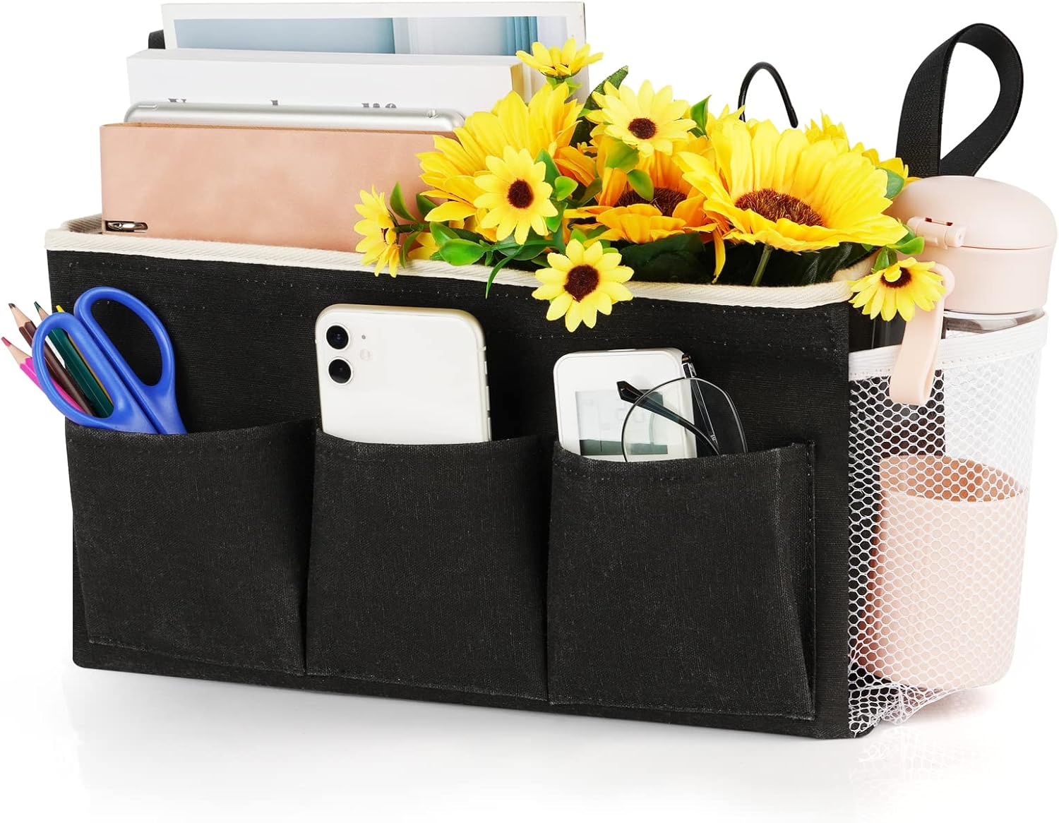 Loghot Bedside Caddy/Bedside Storage Bag Hanging Organizer for Bunk and Hospital Beds,Dorm Rooms Bed Rails,Can be Placed Glasses,Books,Mobile Phones,Keys (Light Pink)