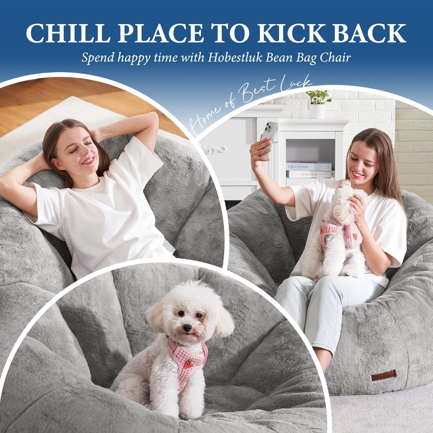 Hobestluk Bean Bag Chairs Large Bean Bag Couch for Adults Stuffed Lazy Sofa Chair Comfy Floor Chair with Spacious Design for Reading, Gaming or Relaxing (GREY)