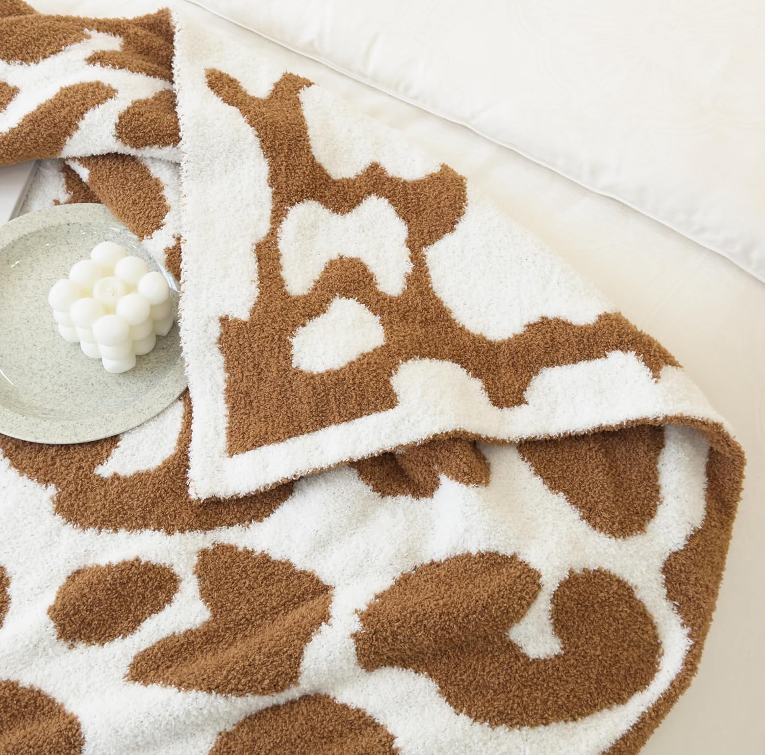 REPRECONF ZASTION Plaid Throw Blanket Ultra Soft Cozy Microfiber Knitted Lightweight Fleece Blanket for Couch Bed Travel Cream 130cm x 150cm