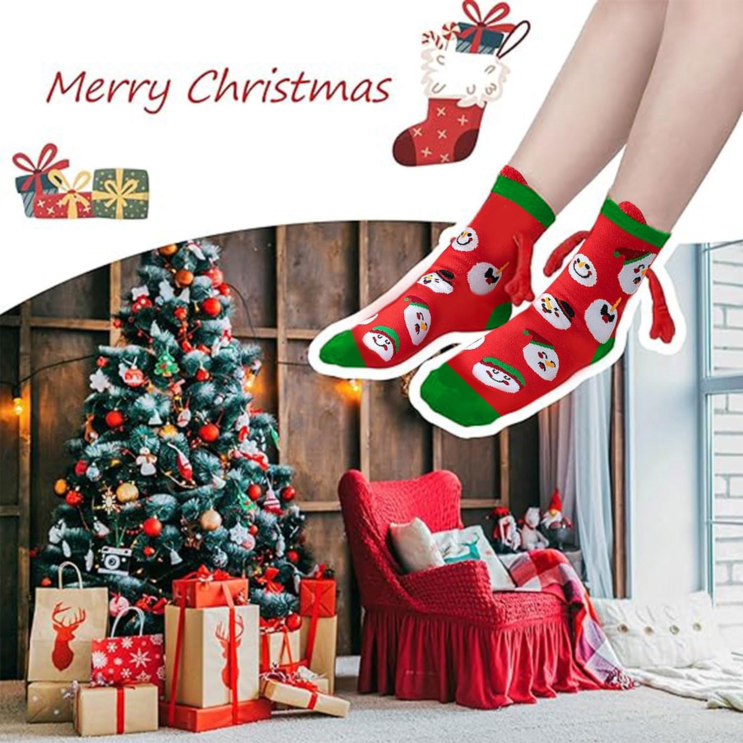 Zurligi 2 Pairs Holding Hands Socks, Funny Magnetic Hand Holding Cute Socks for Men Women, 3D Doll Couple Novelty Birthday for Lovers, Boyfriend, Family