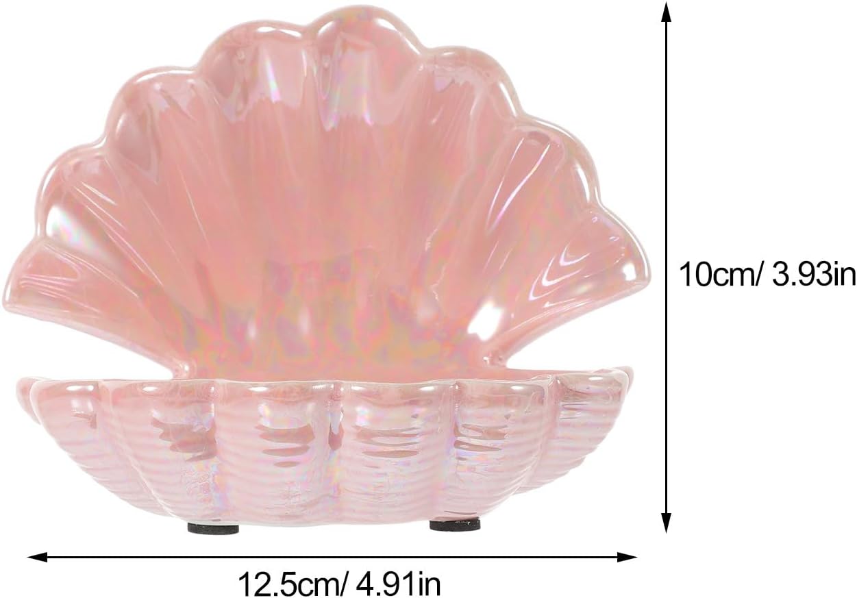 PACKOVE Shell Jewelry Tray - Ceramic Trinket Dish, Ring Holder, Decorative Plate for Organizing Keys and Accessories - Pink