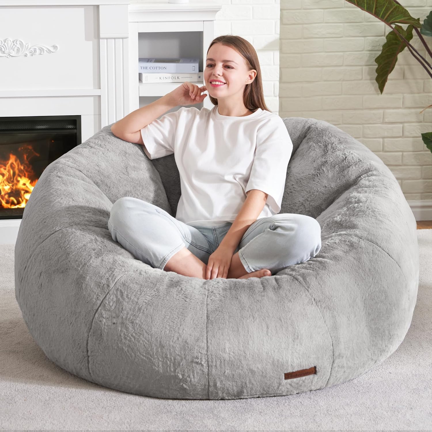 Hobestluk Bean Bag Chairs Large Bean Bag Couch for Adults Stuffed Lazy Sofa Chair Comfy Floor Chair with Spacious Design for Reading, Gaming or Relaxing (GREY)