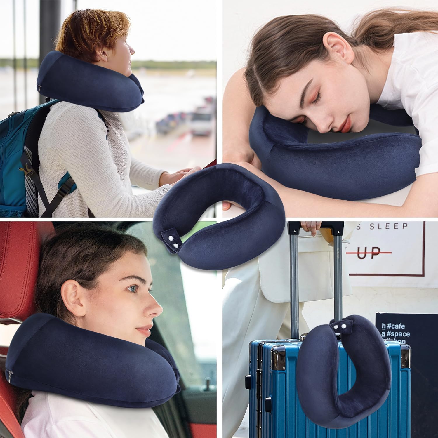 Travel Neck Pillows Adjustable U-Shaped Memory Foam Airplane Pillows Support Headrest and Neck Removable Breathable Neck Pillow for Car Office Home Camping Use Purple Color