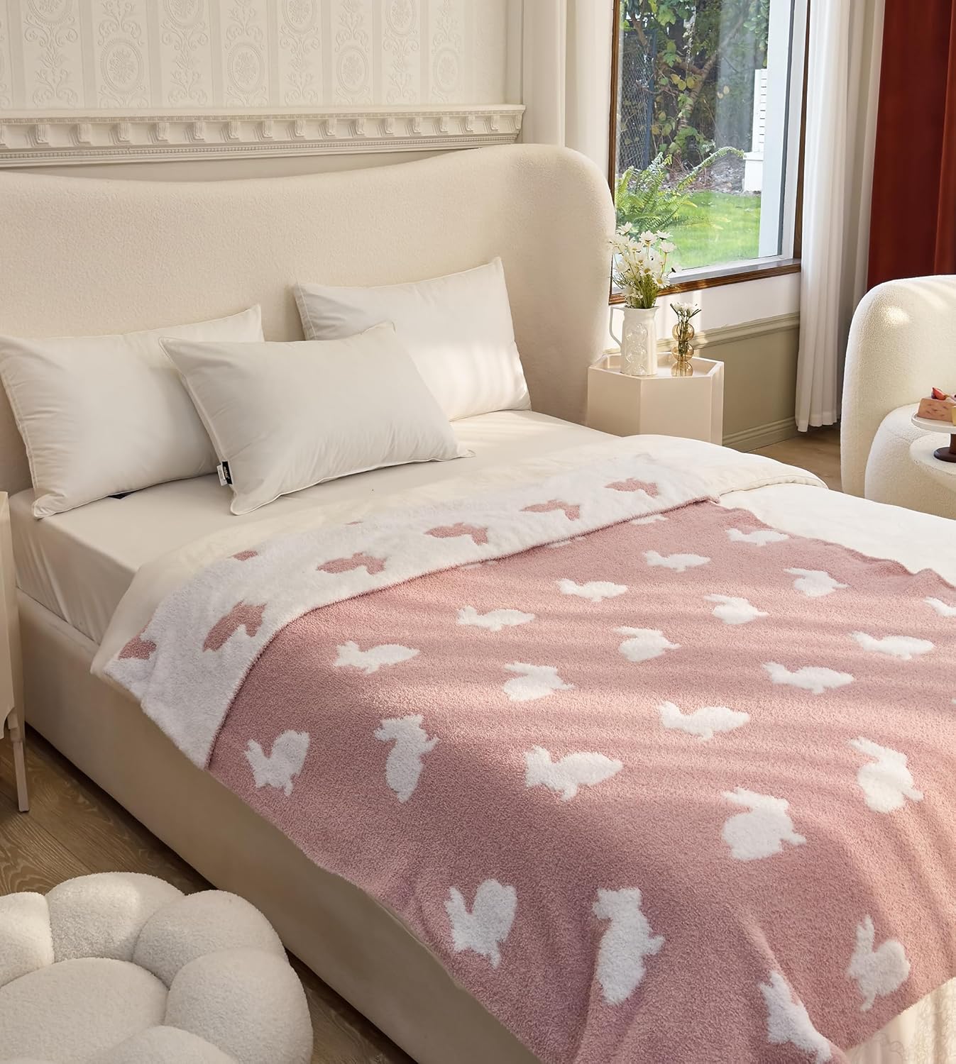 REPRECONF ZASTION Plaid Throw Blanket Ultra Soft Cozy Microfiber Knitted Lightweight Fleece Blanket for Couch Bed Travel Cream 130cm x 150cm