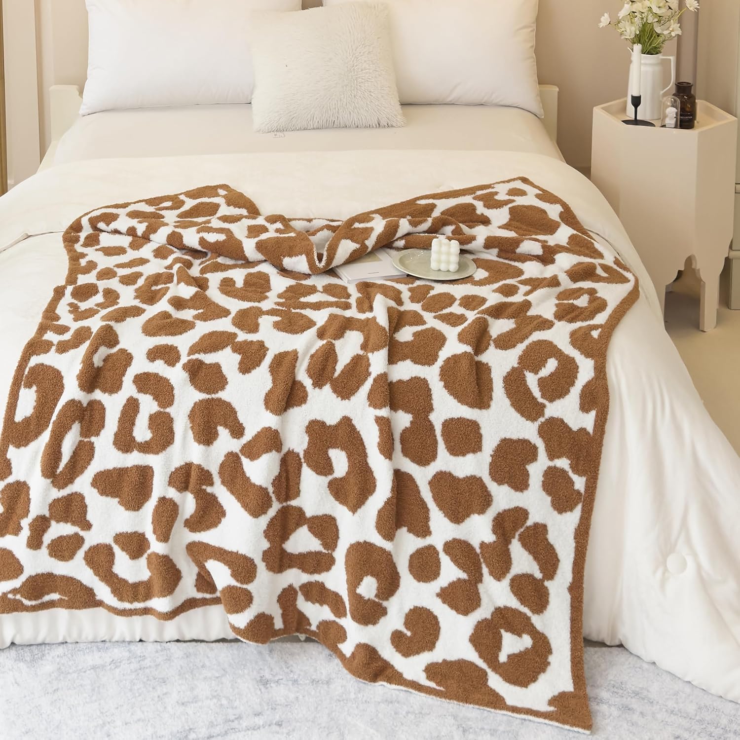 REPRECONF ZASTION Plaid Throw Blanket Ultra Soft Cozy Microfiber Knitted Lightweight Fleece Blanket for Couch Bed Travel Cream 130cm x 150cm