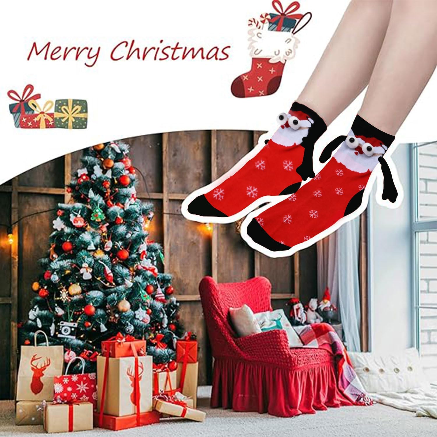 Zurligi 2 Pairs Holding Hands Socks, Funny Magnetic Hand Holding Cute Socks for Men Women, 3D Doll Couple Novelty Birthday for Lovers, Boyfriend, Family