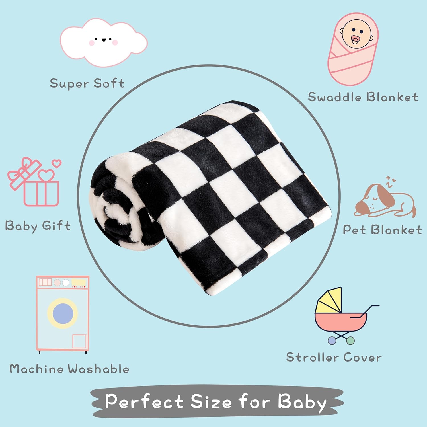Yurhap Checkered Baby Blanket Fleece Baby Blankets for Boys, Ultra Soft Cozy Fluffy Infant Toddler Newborn Receiving Blankets for Crib Stroller, 30''x40'', Blue