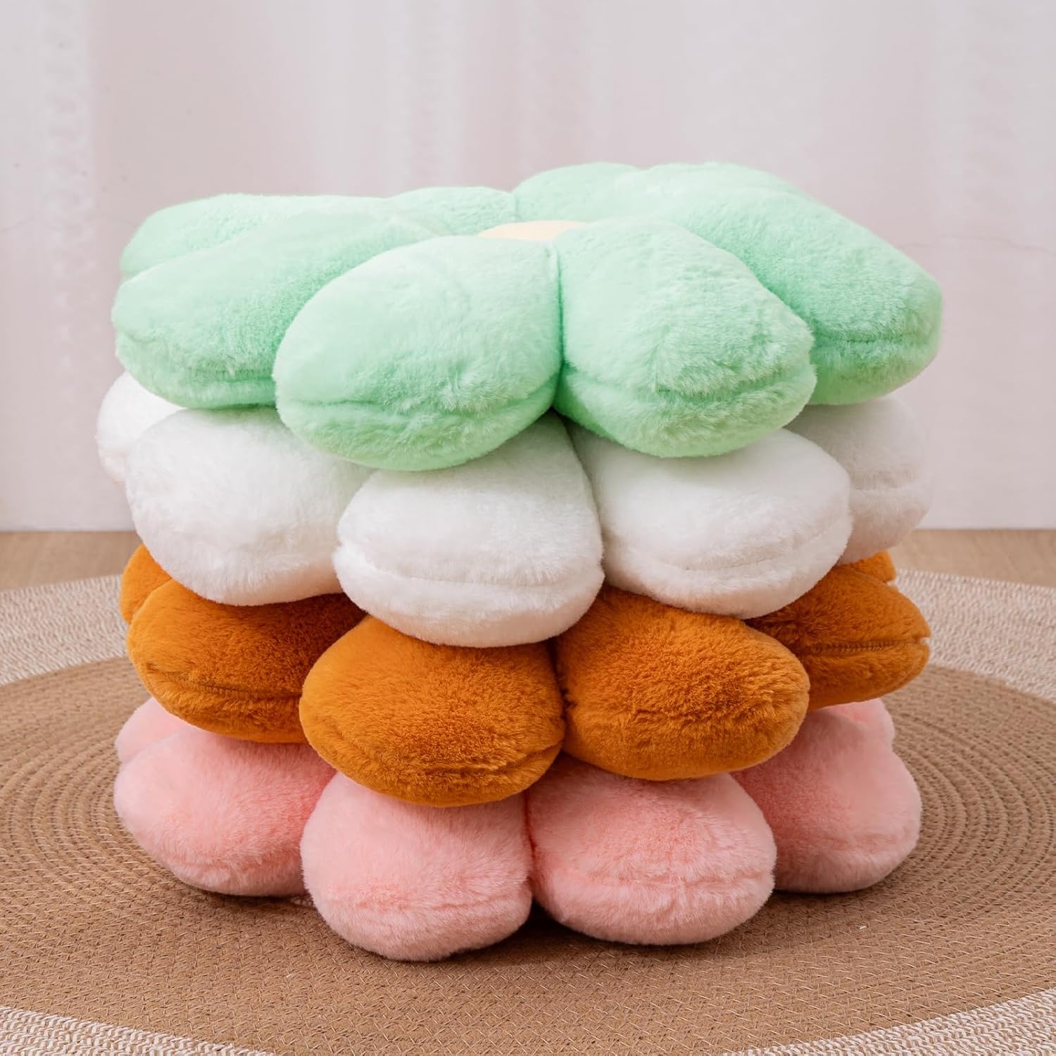 2 Pcs Flower Pillow Floor Cushion Decorative Throw Pillows Cute Aesthetic Pillows Cushions for Bedroom Preppy Room Bed Sofa Chair Decor (Pink & White)