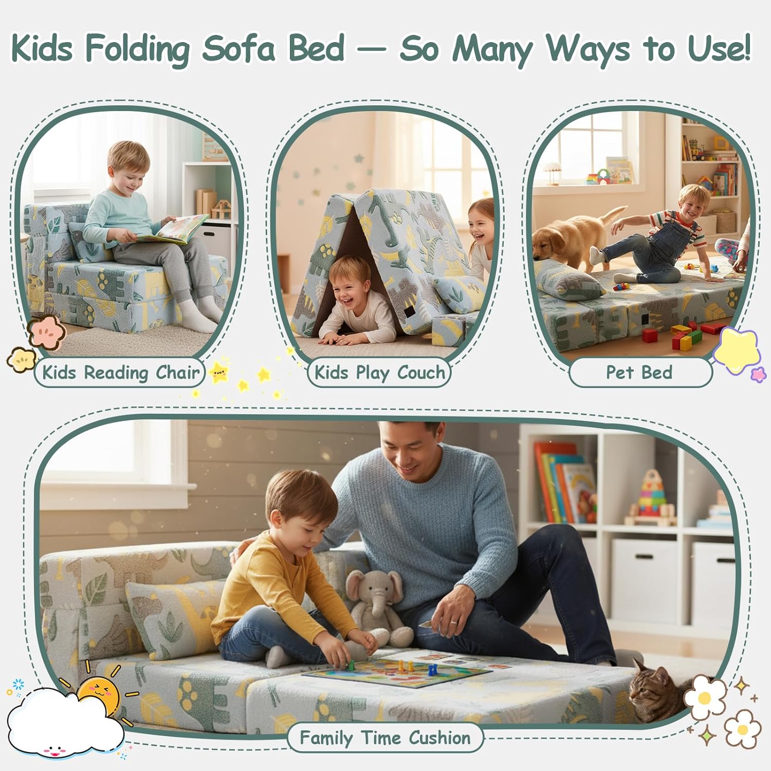 Tiita Folding Sofa Bed with Pillow 200x70x12cm Mattress&Plush Fabric Foldable Sofa Lounge Mat Pad,Floor Lounger Chair Bed for Living Room,Guest Room,Dorm,Apartment,Camping and Travel Use