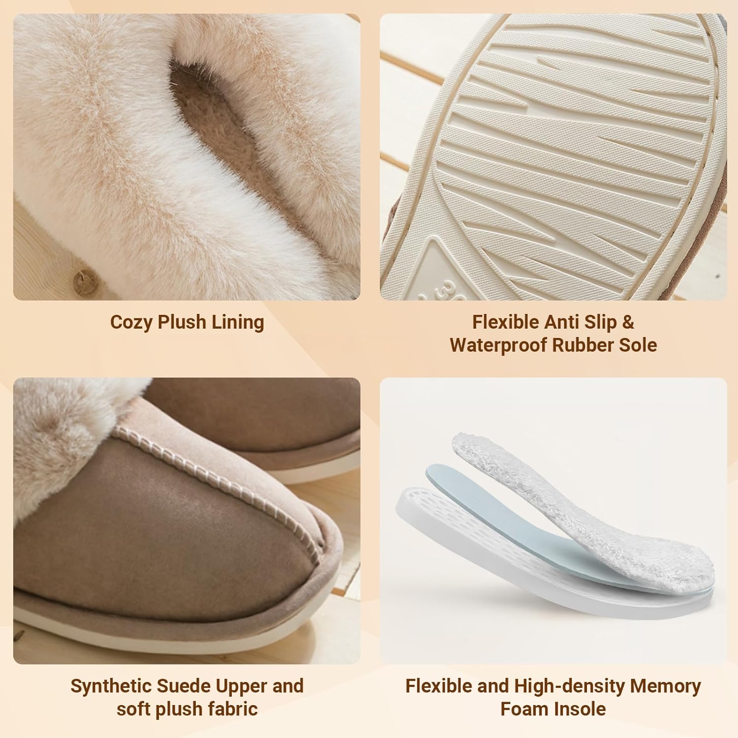 TopG Fuzzy Memory Foam Slippers Fluffy Winter House Slippers Suede Slippers with Faux Fur Collar Indoor Outdoor