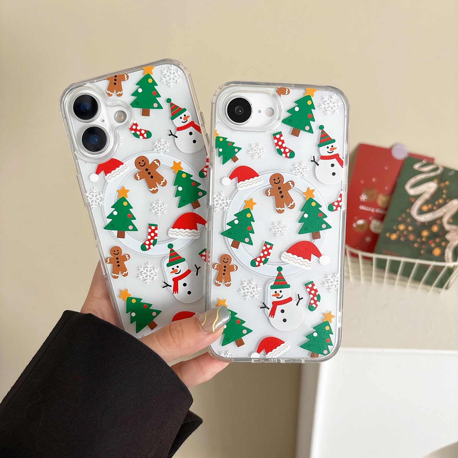 Christmas Phone Case for iPhone 11-17 Cute Merry Christmas Pattern Case Compatible with Magsafe Red Xmas Santa Tree Candy Pattern Cover for Women and Girls - Gingerbread