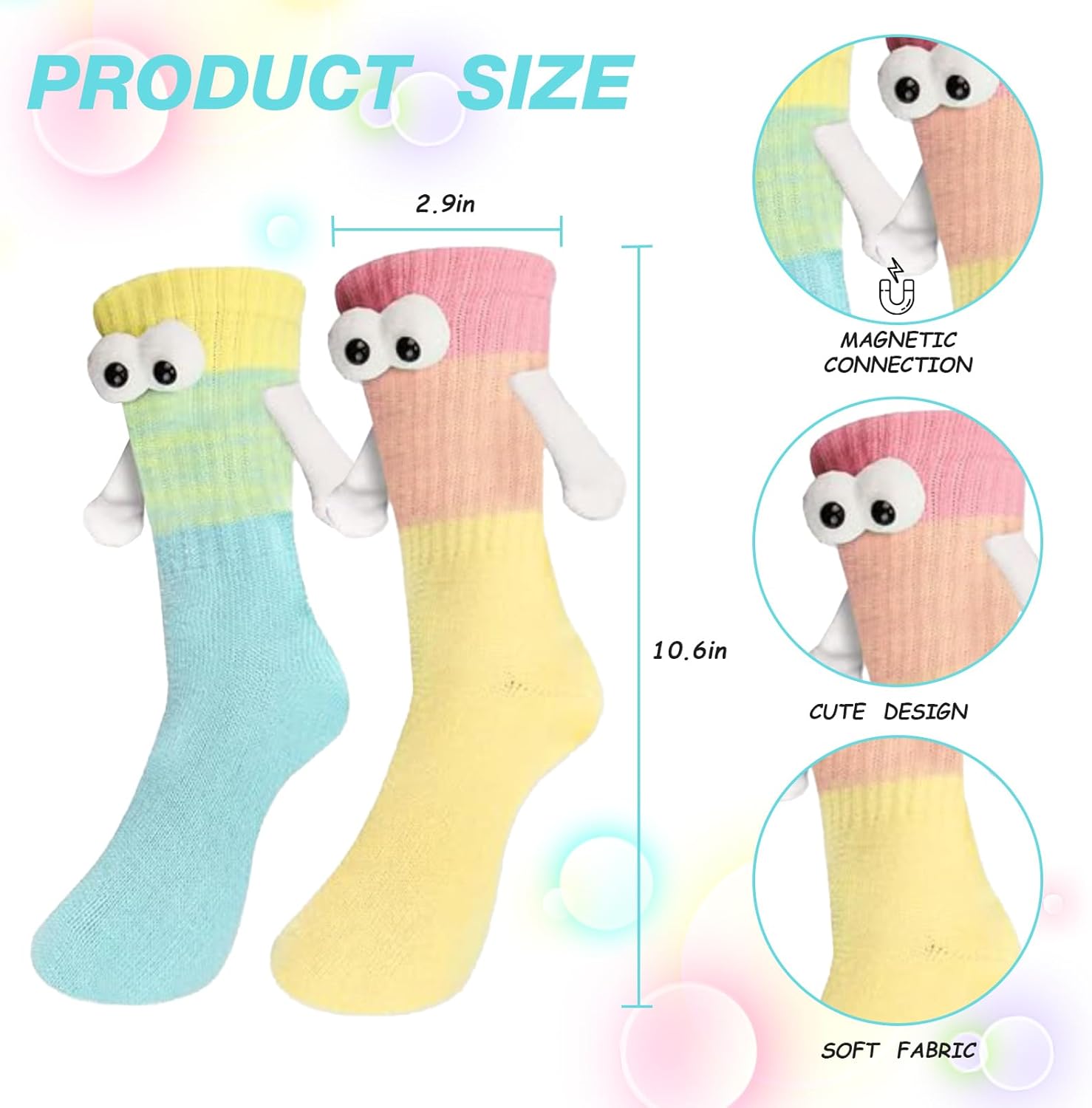 Zurligi 2 Pairs Holding Hands Socks, Funny Magnetic Hand Holding Cute Socks for Men Women, 3D Doll Couple Novelty Birthday for Lovers, Boyfriend, Family