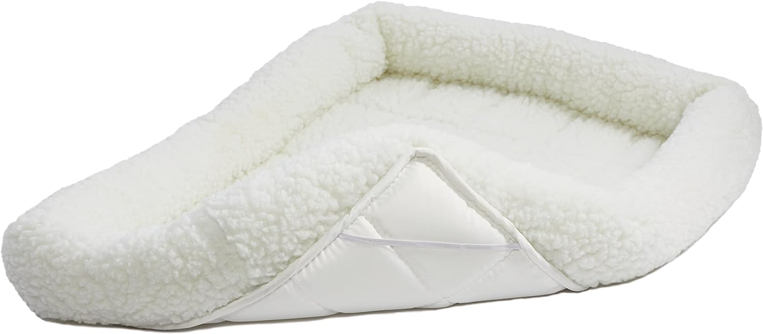 18L-Inch White Fleece Dog or Cat Bed with Comfortable Bolster, Ideal for Toy Dog Breeds & Fits an 18-Inch Crate, Easy Maintenance Machine Wash & Dry