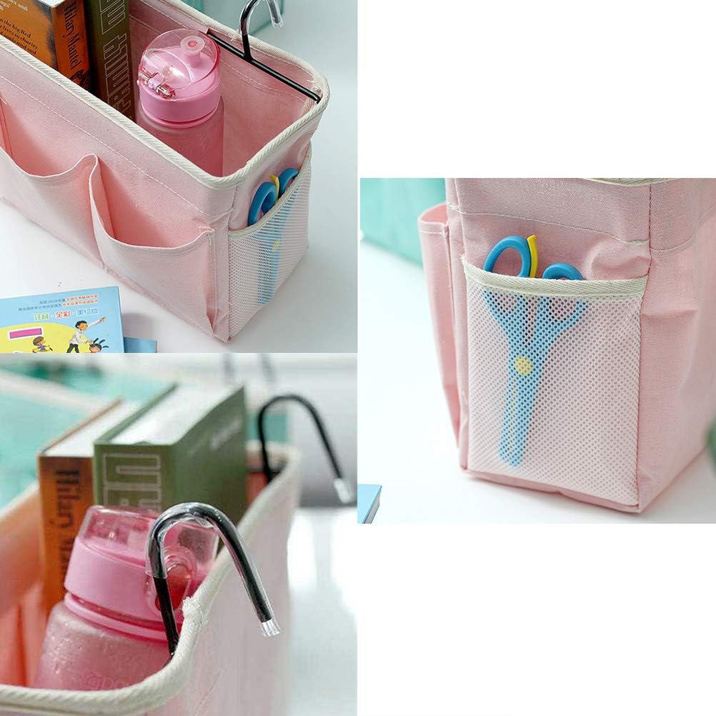 Loghot Bedside Caddy/Bedside Storage Bag Hanging Organizer for Bunk and Hospital Beds,Dorm Rooms Bed Rails,Can be Placed Glasses,Books,Mobile Phones,Keys (Light Pink)