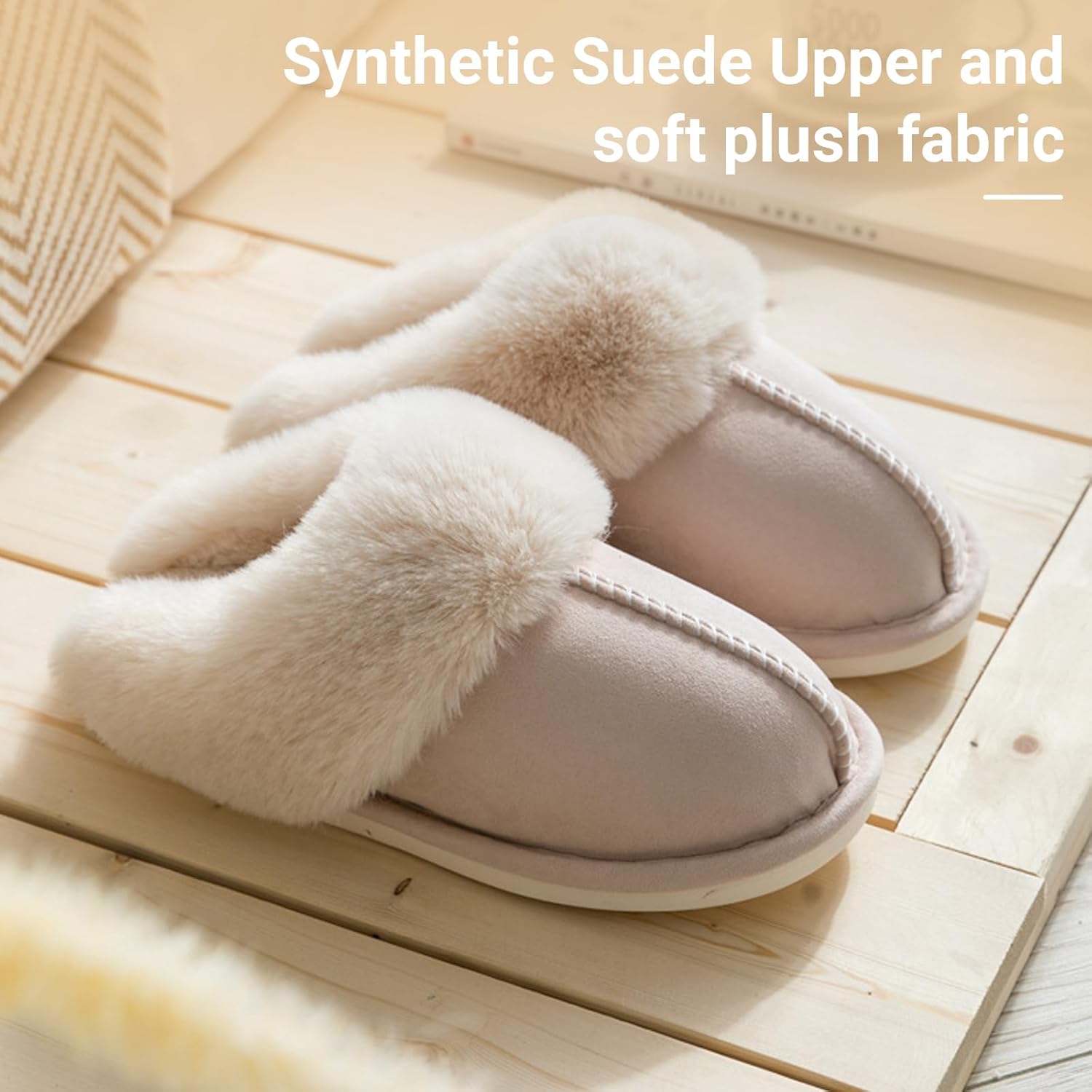 TopG Fuzzy Memory Foam Slippers Fluffy Winter House Slippers Suede Slippers with Faux Fur Collar Indoor Outdoor