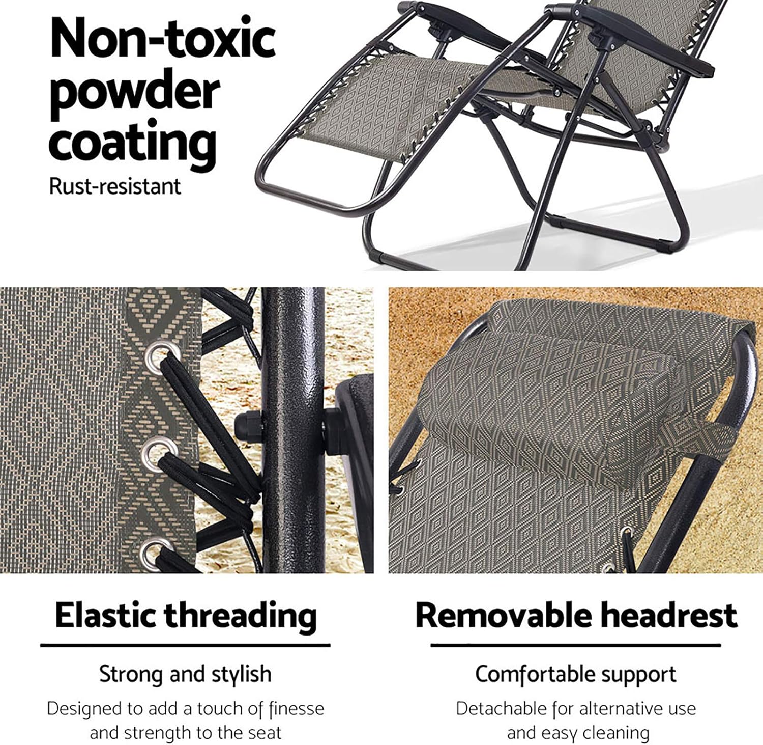 Gardeon Zero Gravity Portable Reclining Lounge Folding Outdoor Camping Beach Chair Black