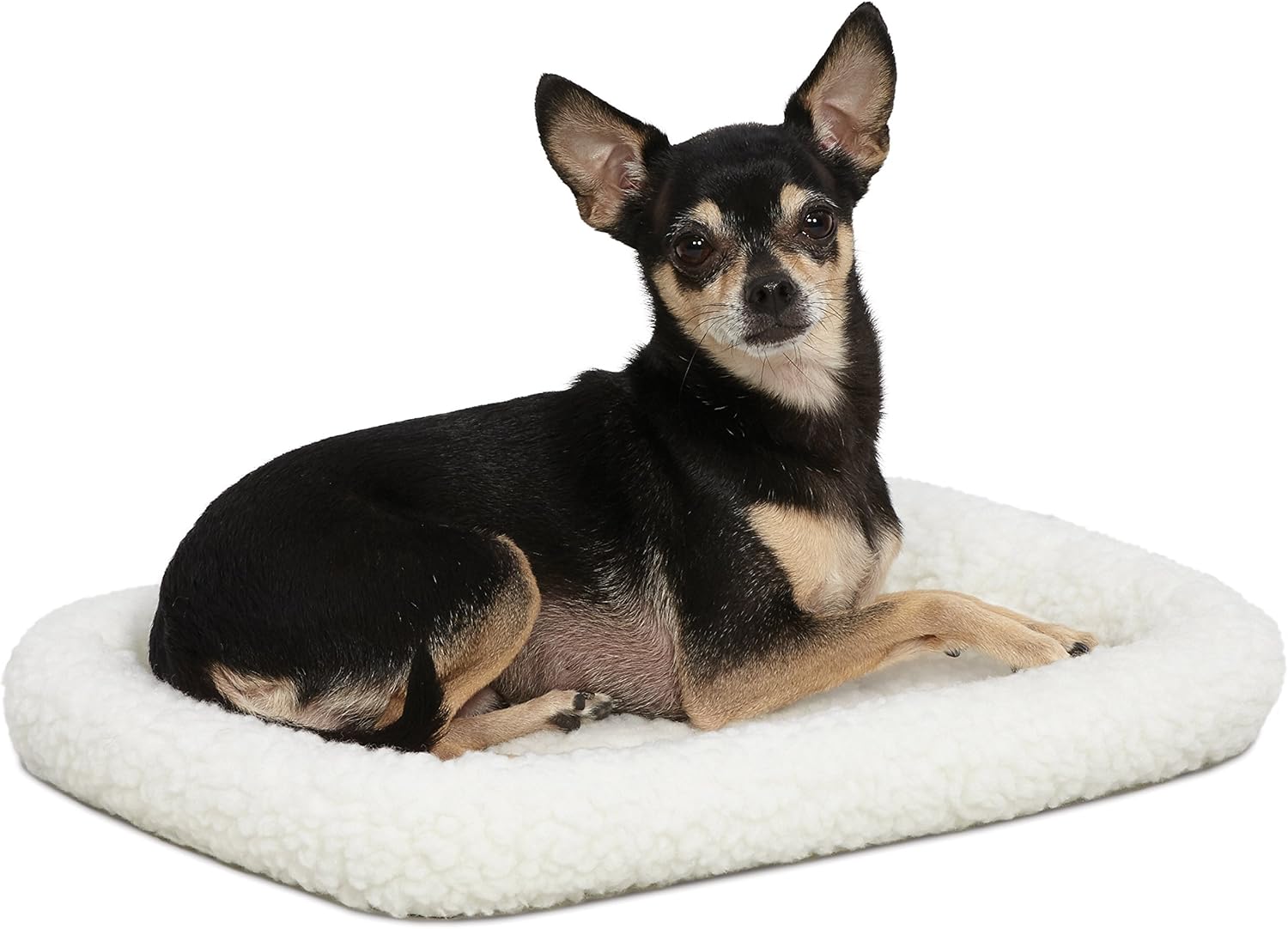 18L-Inch White Fleece Dog or Cat Bed with Comfortable Bolster, Ideal for Toy Dog Breeds & Fits an 18-Inch Crate, Easy Maintenance Machine Wash & Dry