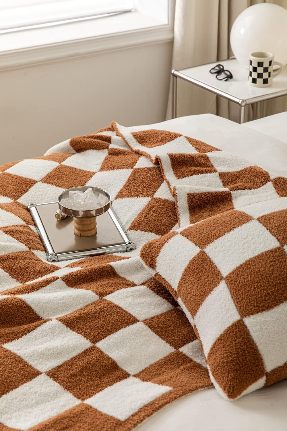 REPRECONF ZASTION Plaid Throw Blanket Ultra Soft Cozy Microfiber Knitted Lightweight Fleece Blanket for Couch Bed Travel Cream 130cm x 150cm