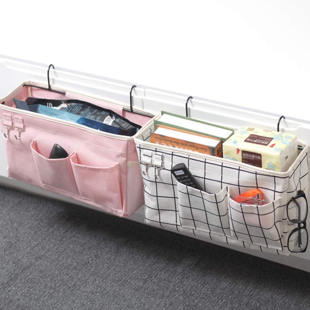 Loghot Bedside Caddy/Bedside Storage Bag Hanging Organizer for Bunk and Hospital Beds,Dorm Rooms Bed Rails,Can be Placed Glasses,Books,Mobile Phones,Keys (Light Pink)