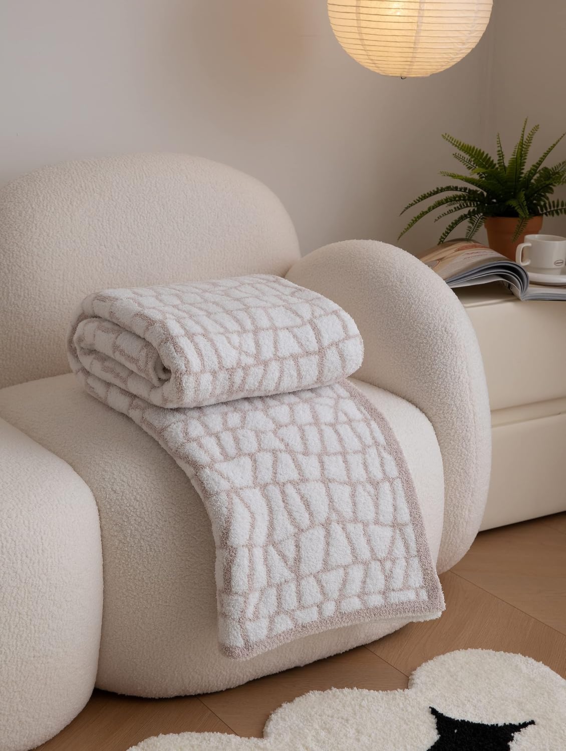 REPRECONF ZASTION Plaid Throw Blanket Ultra Soft Cozy Microfiber Knitted Lightweight Fleece Blanket for Couch Bed Travel Cream 130cm x 150cm