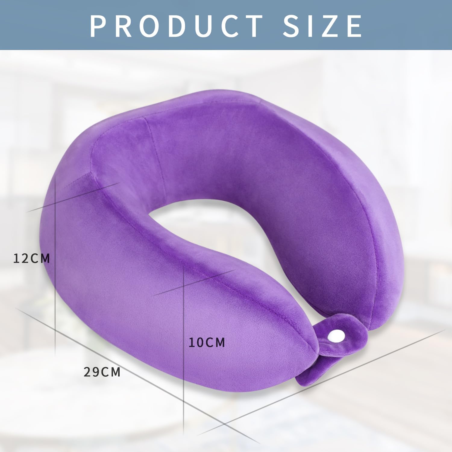 Travel Neck Pillows Adjustable U-Shaped Memory Foam Airplane Pillows Support Headrest and Neck Removable Breathable Neck Pillow for Car Office Home Camping Use Purple Color