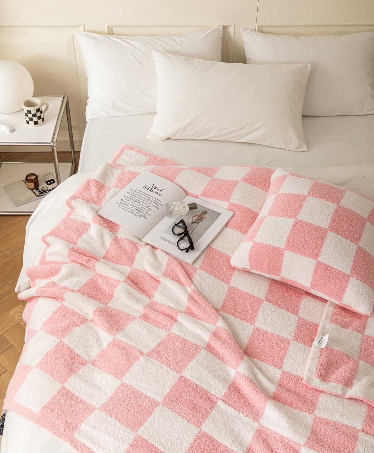 REPRECONF ZASTION Plaid Throw Blanket Ultra Soft Cozy Microfiber Knitted Lightweight Fleece Blanket for Couch Bed Travel Cream 130cm x 150cm