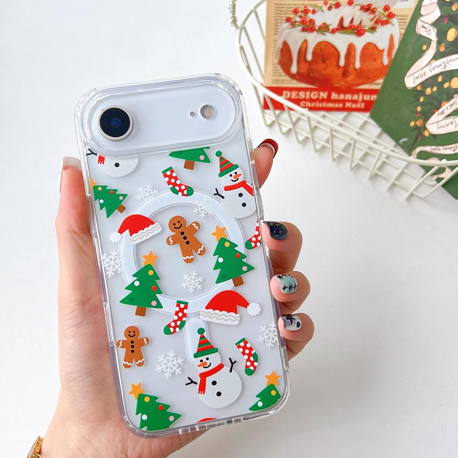 Christmas Phone Case for iPhone 11-17 Cute Merry Christmas Pattern Case Compatible with Magsafe Red Xmas Santa Tree Candy Pattern Cover for Women and Girls - Gingerbread