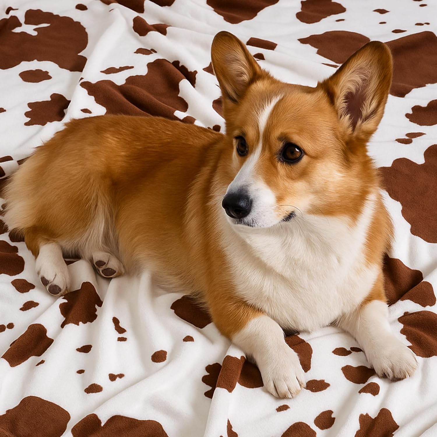 Cozy Bliss Cow Print Fuzzy Throw Blanket for Couch - Thick Soft Warm Non Shedding Fleece Blankets for Western Décor Room, for Kids, Women Men Girls, Teal Blue 50*60