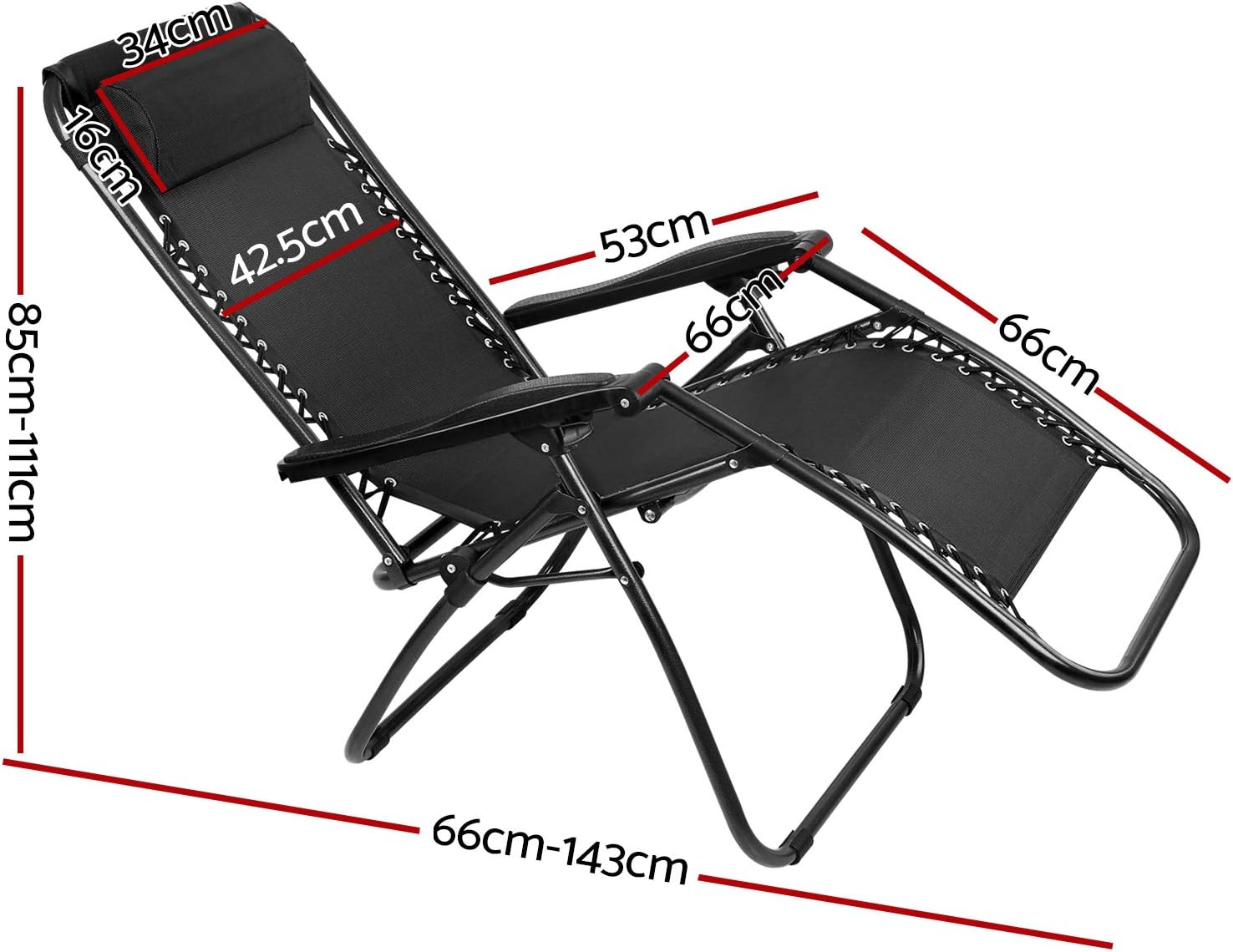 Gardeon Zero Gravity Portable Reclining Lounge Folding Outdoor Camping Beach Chair Black