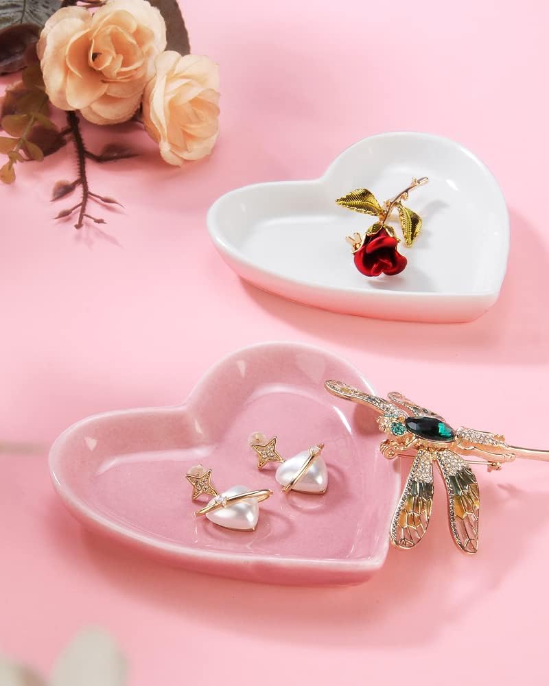 Lotus Leaf Shape Decorative Ring Tray, Small Key Bowl, Ceramic Trinket Tray Jewelry Dish Organizing Necklace Earrings, Home Decoration for Mom Best Friend Sister, Pink.