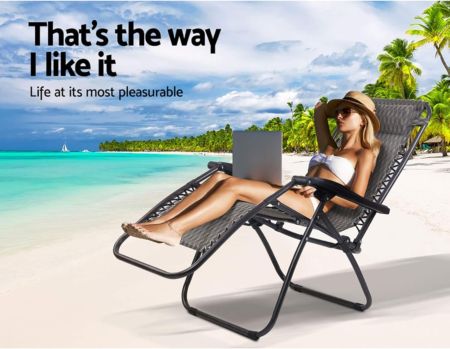 Gardeon Zero Gravity Portable Reclining Lounge Folding Outdoor Camping Beach Chair Black