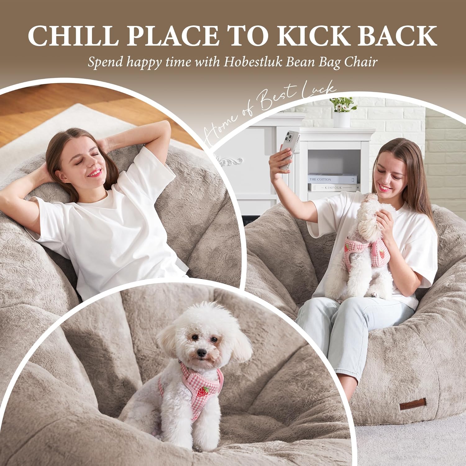 Hobestluk Bean Bag Chairs Large Bean Bag Couch for Adults Stuffed Lazy Sofa Chair Comfy Floor Chair with Spacious Design for Reading, Gaming or Relaxing (GREY)