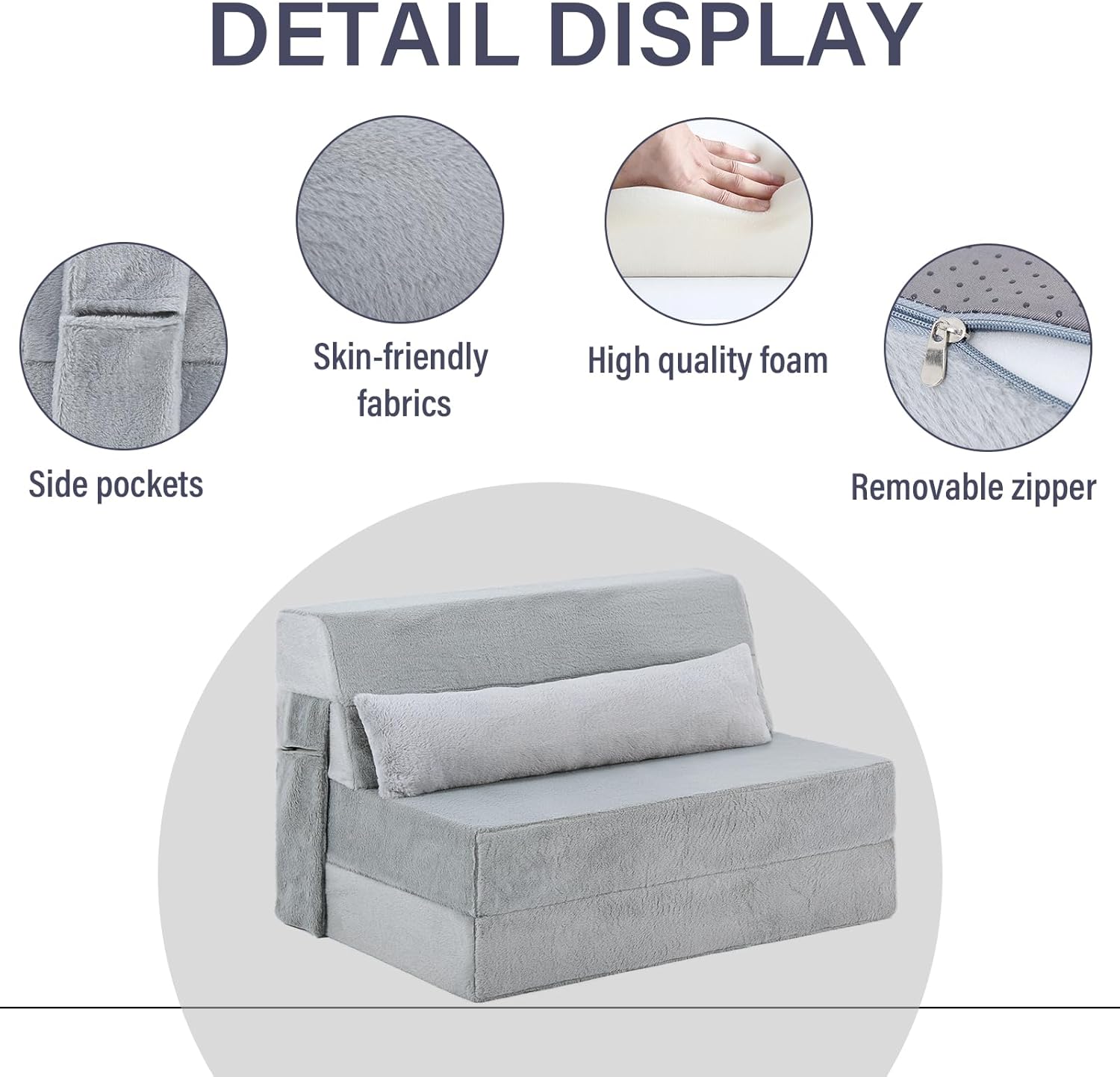 Tiita Folding Sofa Bed with Pillow 200x70x12cm Mattress&Plush Fabric Foldable Sofa Lounge Mat Pad,Floor Lounger Chair Bed for Living Room,Guest Room,Dorm,Apartment,Camping and Travel Use