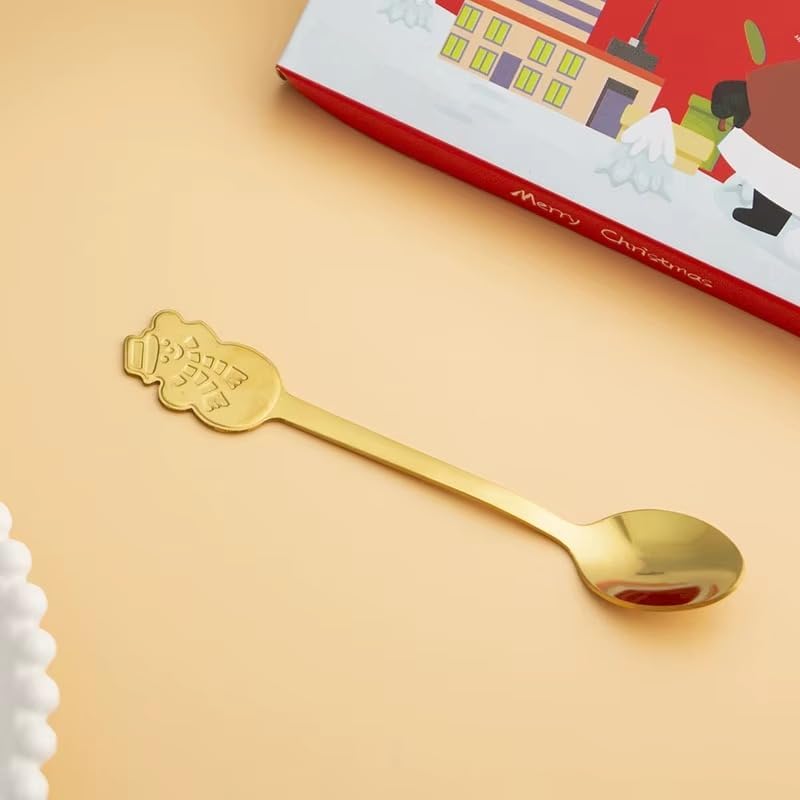LIVSY Christmas Cartoon Stainless Steel Coffee Spoons – Cute Holiday Mixing Spoon Gift Set for Coffee, Tea, Dessert & Tableware (Gold/Silver, 4-Pack) (Silver)