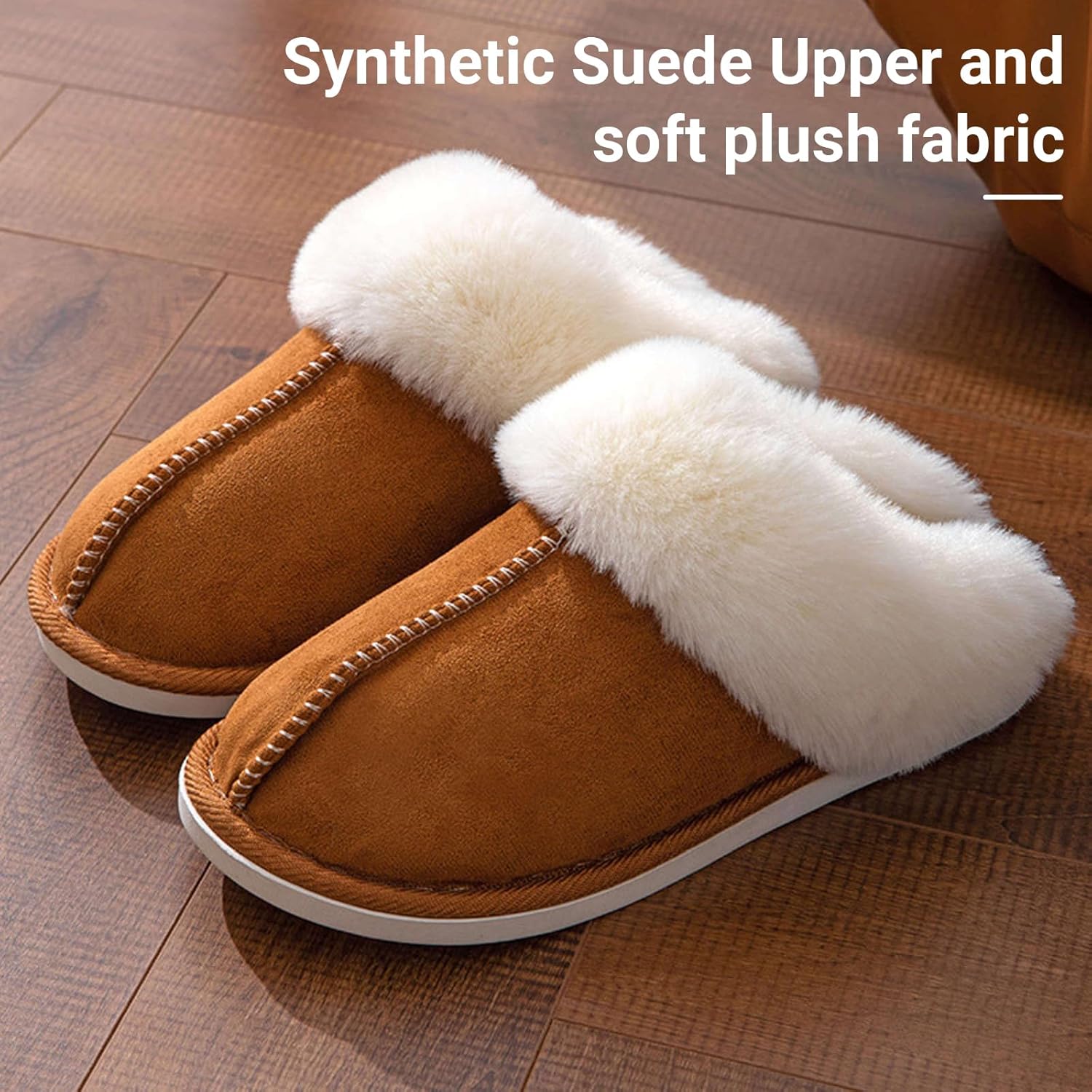TopG Fuzzy Memory Foam Slippers Fluffy Winter House Slippers Suede Slippers with Faux Fur Collar Indoor Outdoor